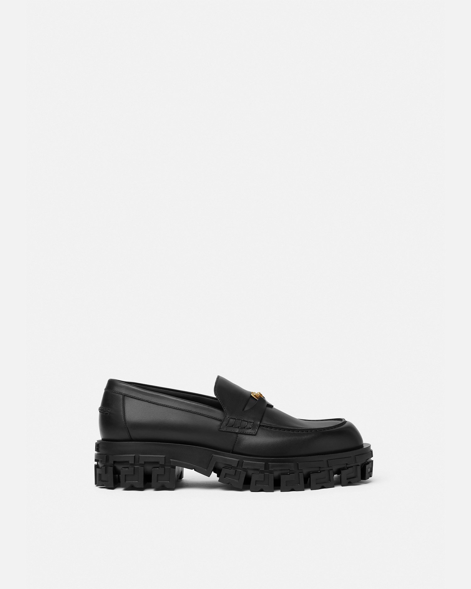 Versace Greca Portico Loafers In Black