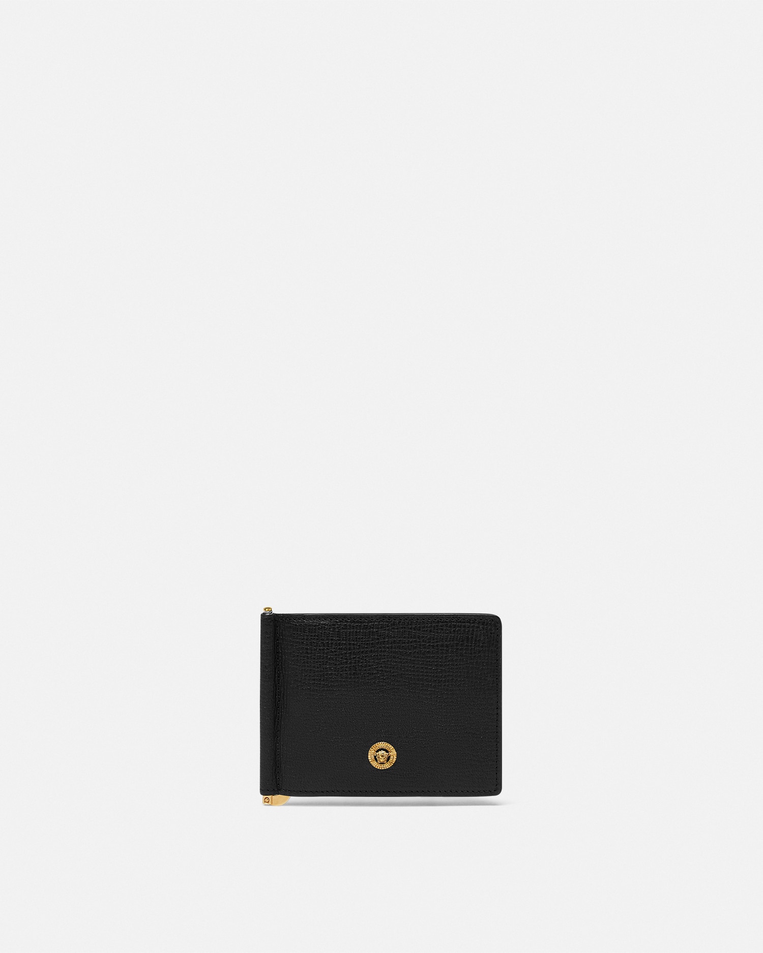 Versace Medusa Biggie Bifold Clip Wallet In Black+gold