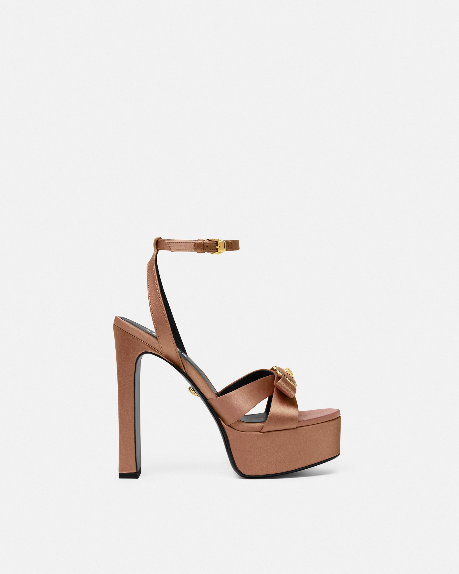 Versace Gianni Ribbon Sandales En Satin 140 Mm In Brown