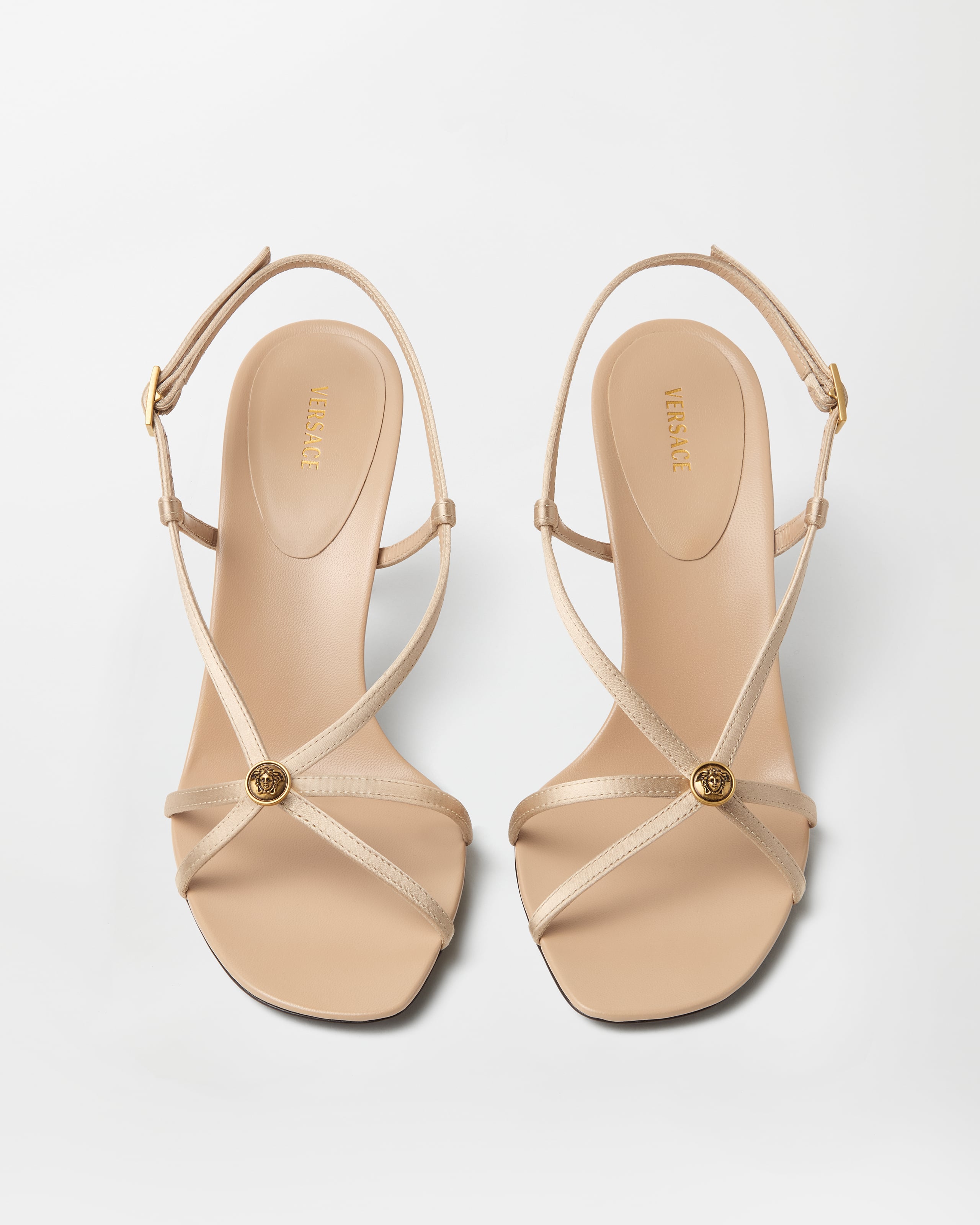 Valentina Satin Sandals 80 mm Beige | VERSACE US