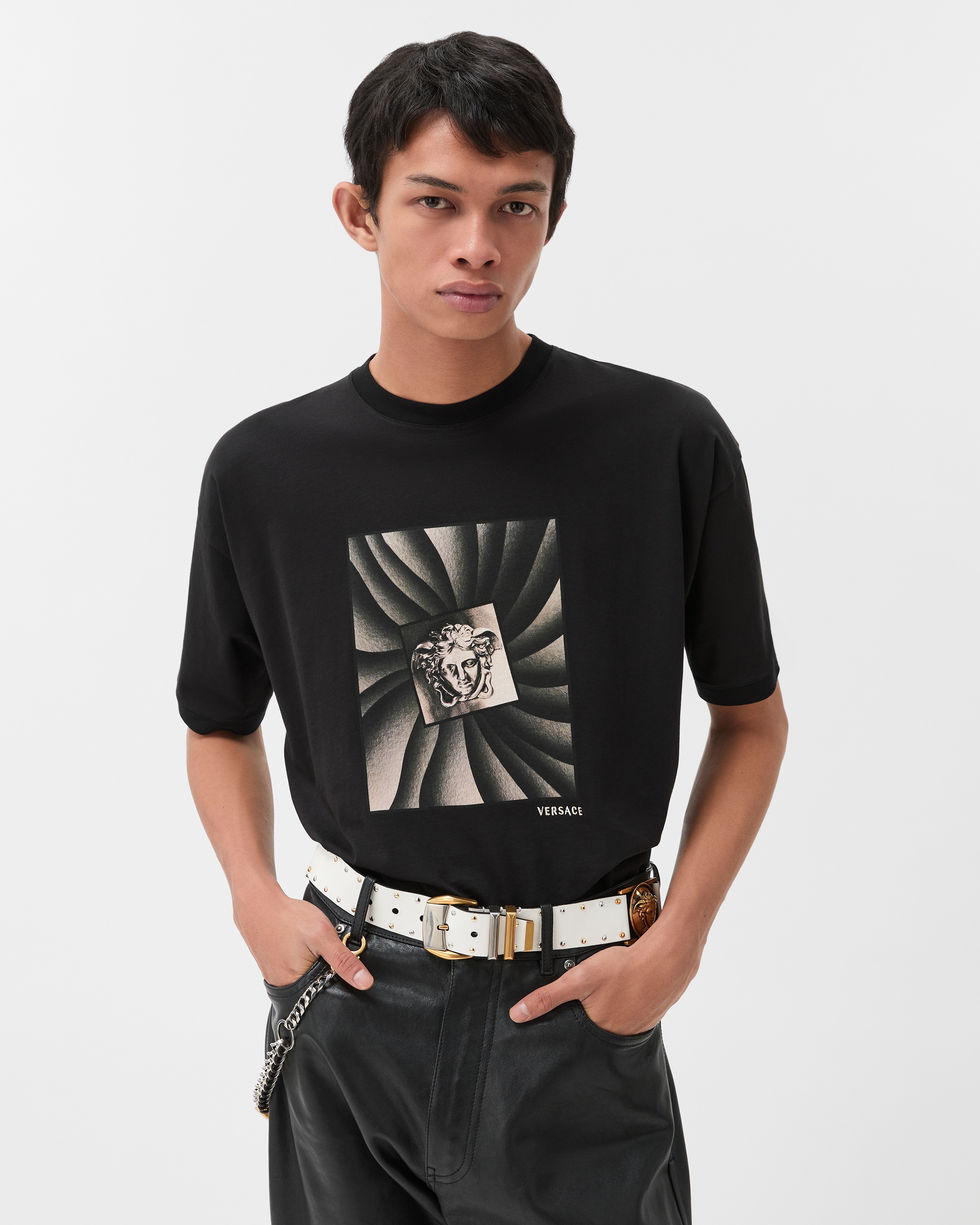 Versace Printed Cotton-jersey Regular T-shirt In Black