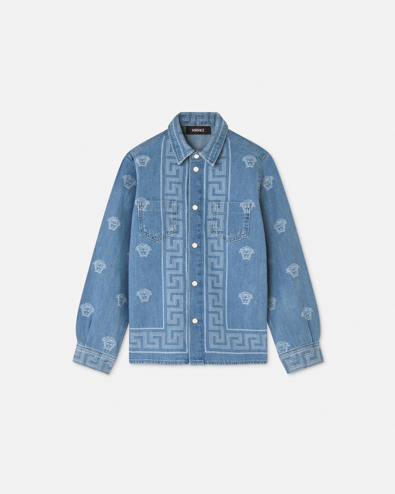 Versace Chemise Medusa Bandana Kids En Denim In Bleu