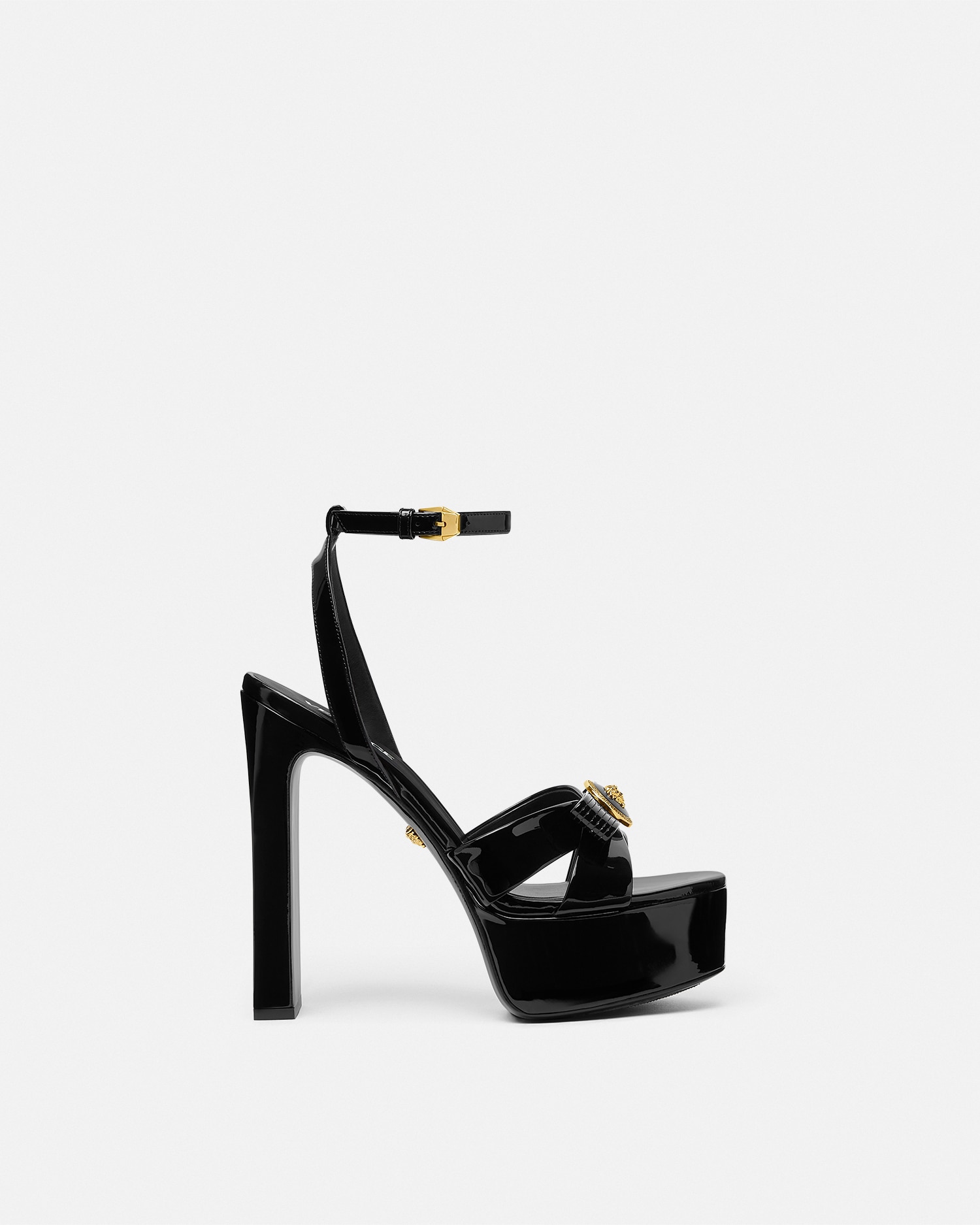 Shop Versace Gianni Ribbon Sandales 140 Mm In Black+gold