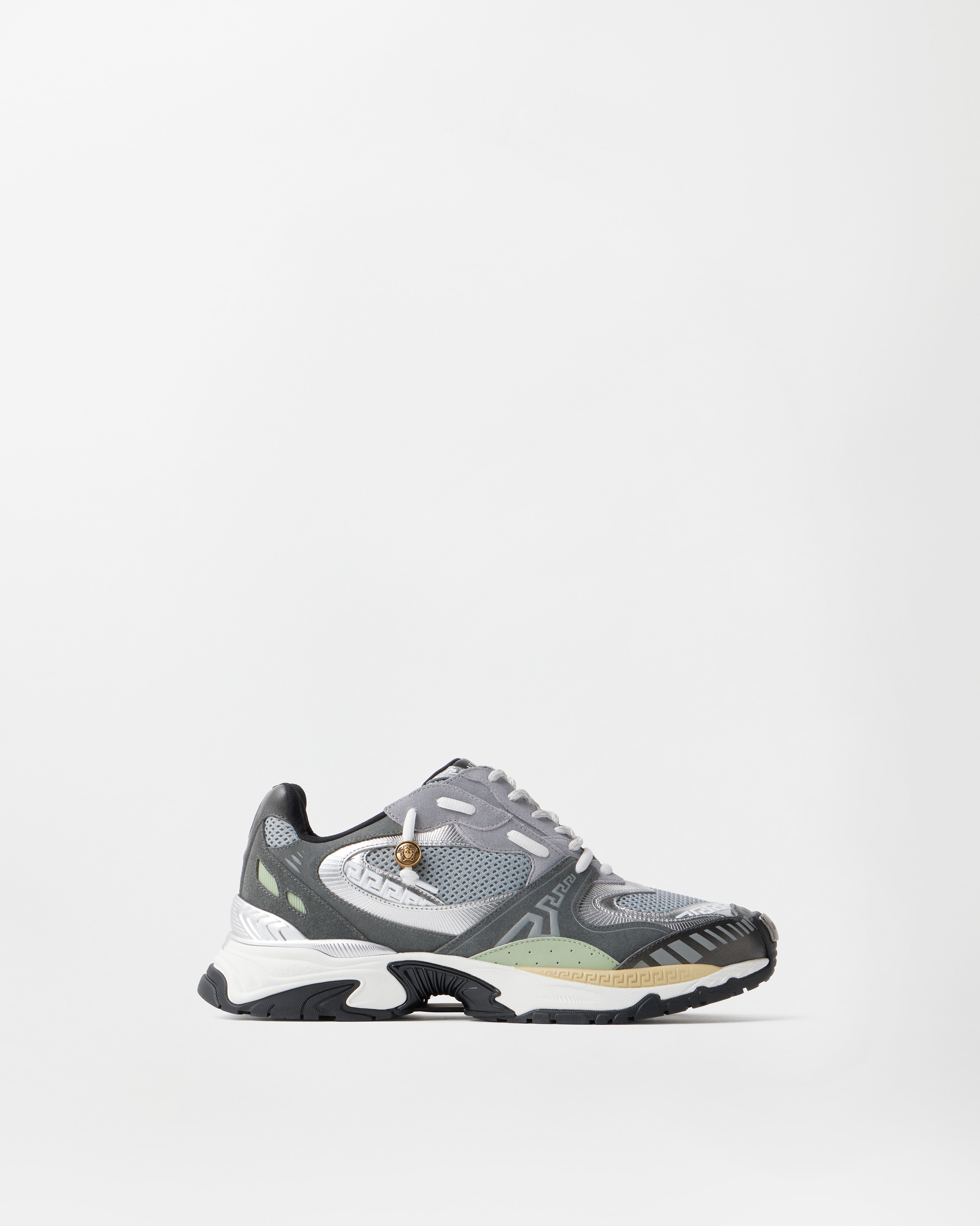 Versace Icaro Suede, Mesh & Leather Sneakers In Gray+multicolor
