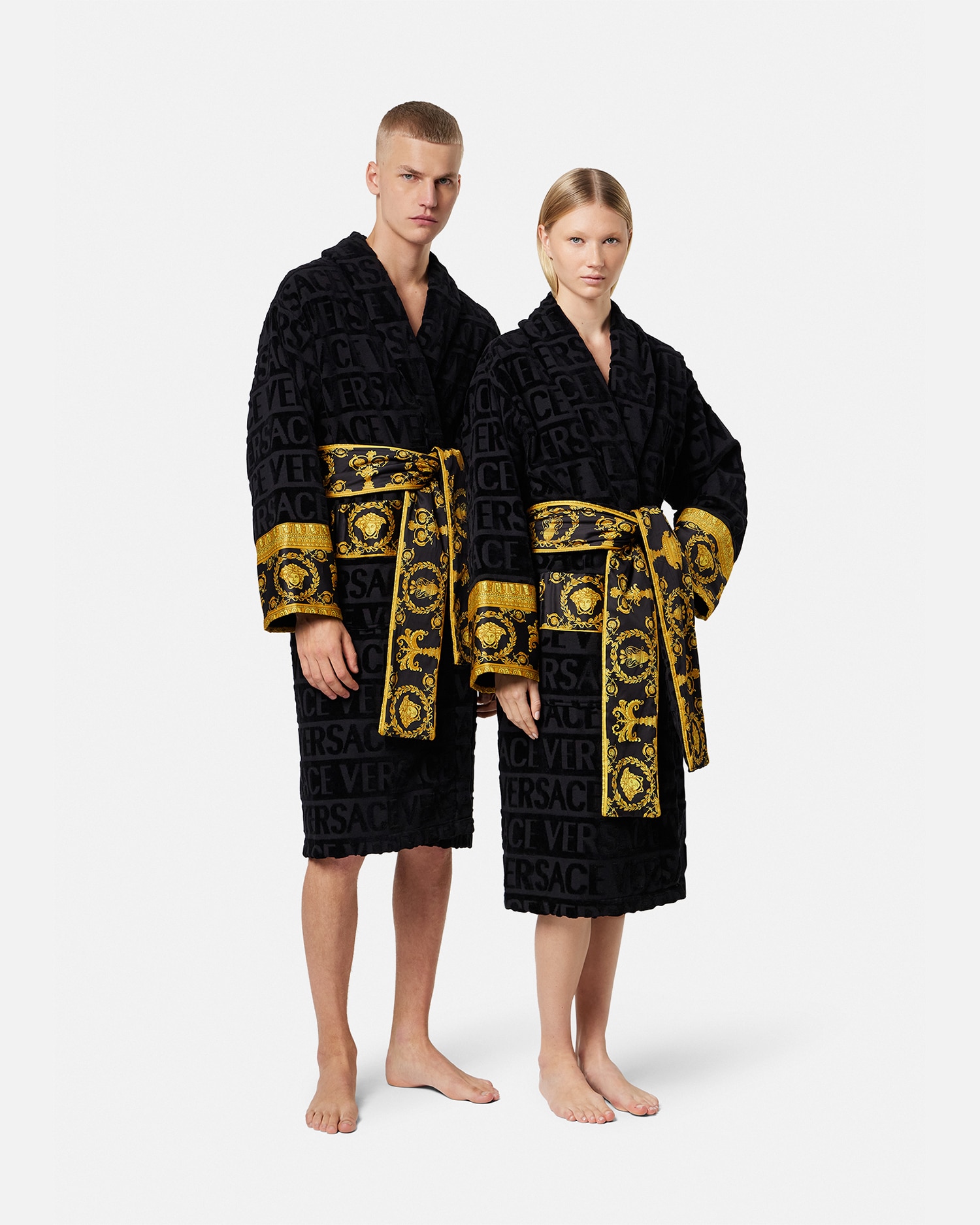 Shop Versace I ♡ Baroque Bathrobe In Black