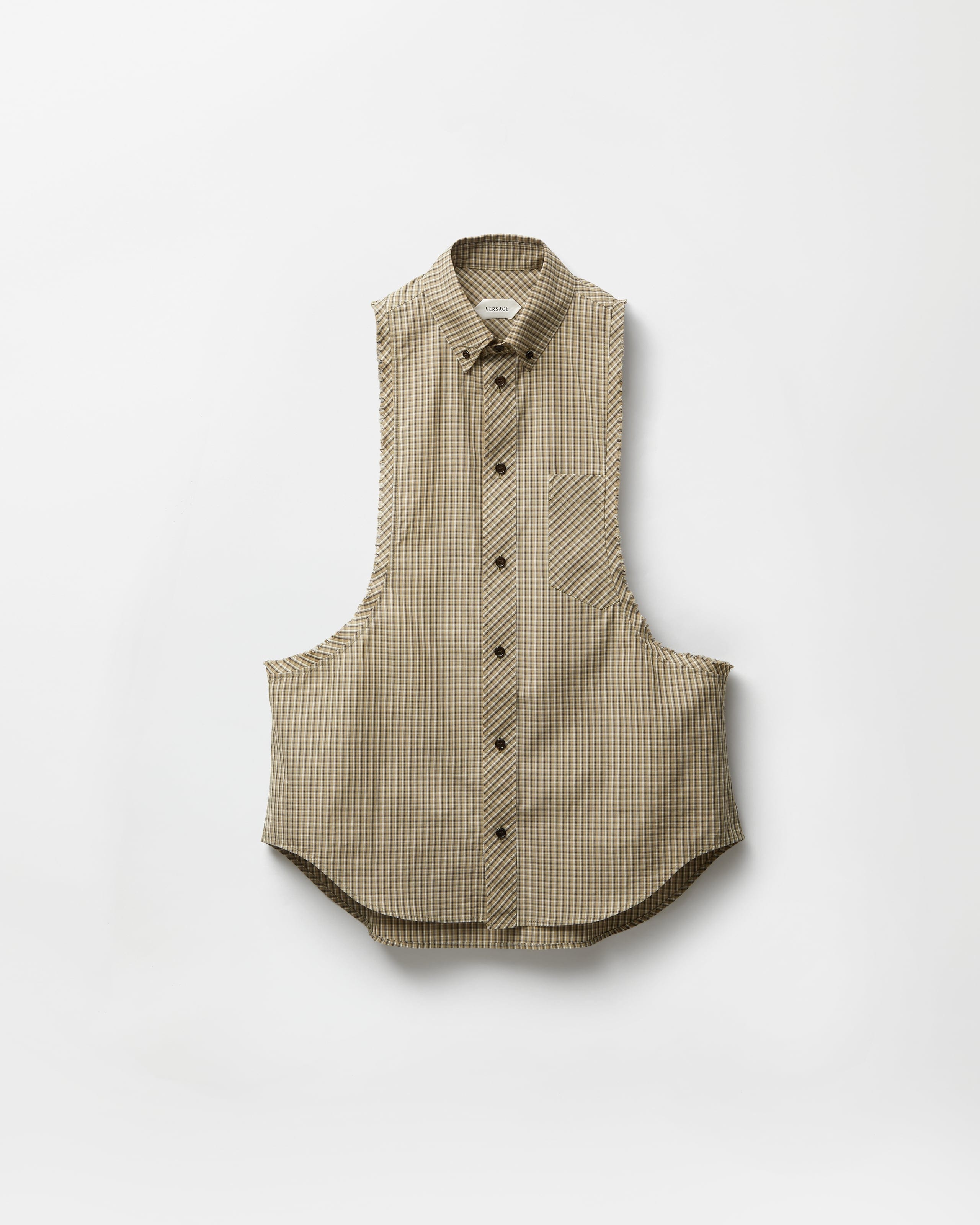 Versace Micro-checked Cotton-poplin Sleeveless Shirt In Multi