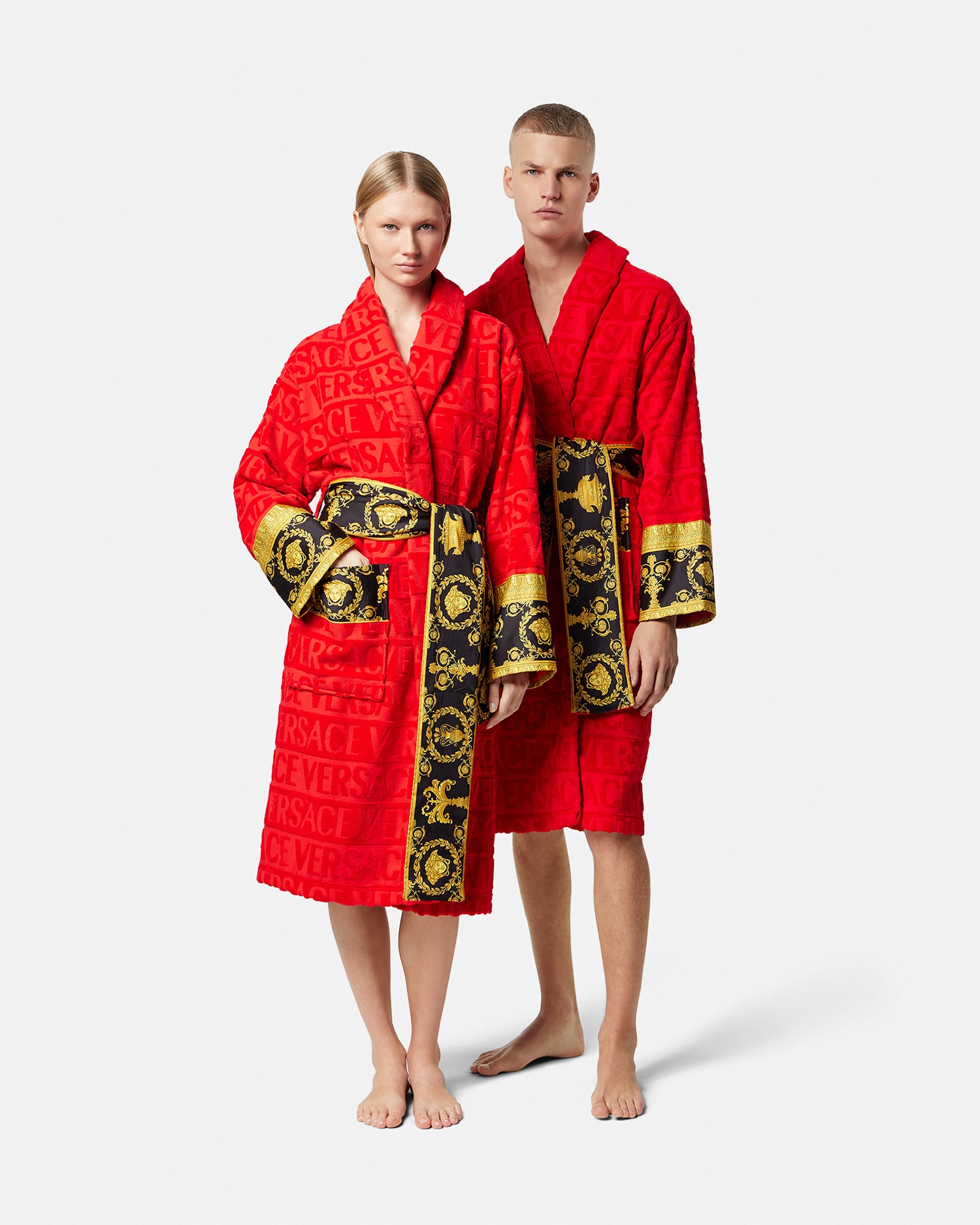 Shop Versace I ♡ Baroque Bathrobe In Red