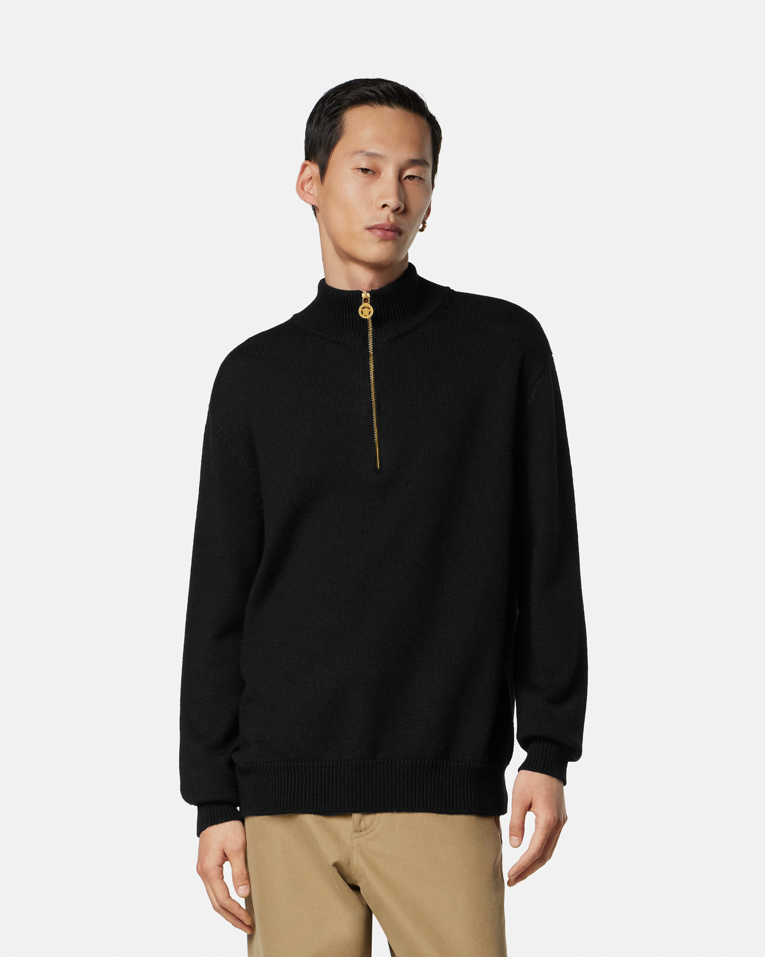 Wool-Blend Half-Zip Knit Sweater