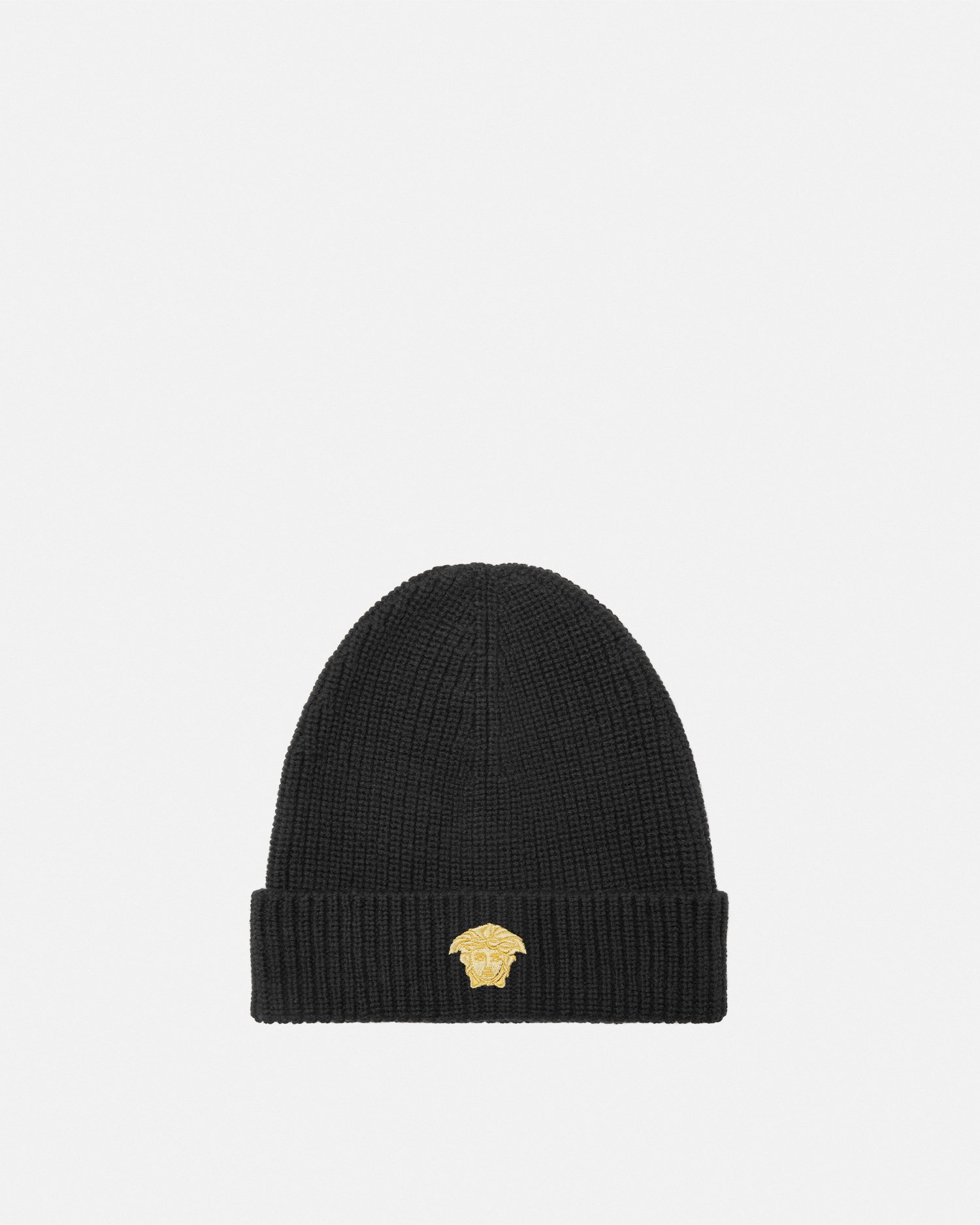 Versace Embroidered Medusa Kids Knit Beanie In Black