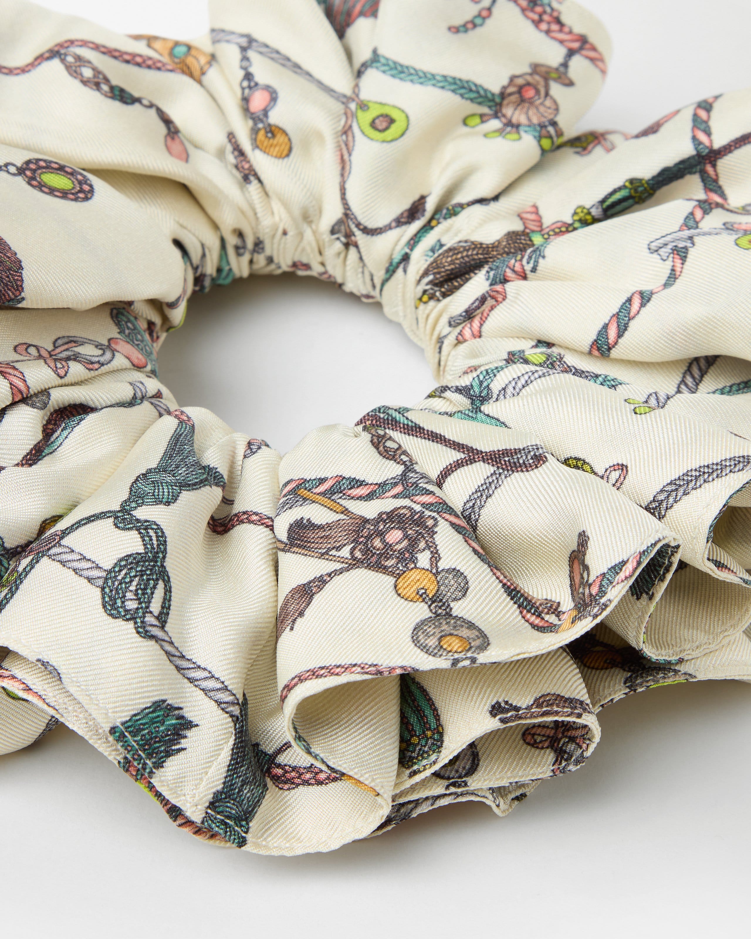 Versace Printed Silk Twill Scrunchie In White