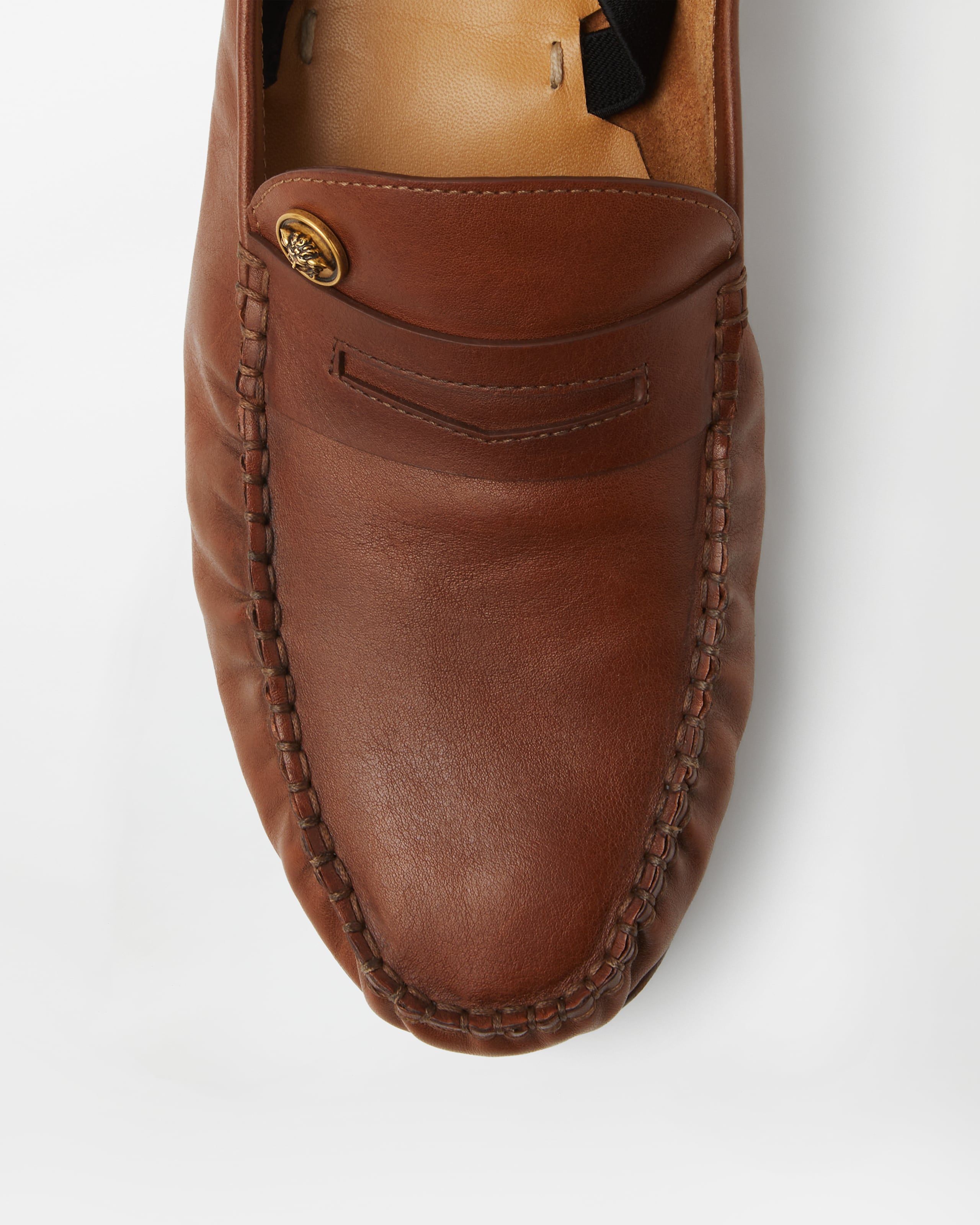 Versace Collection Dark Brown Men\'s Loafers Guanto Leather Loafers Brown | VERSACE US main image 3