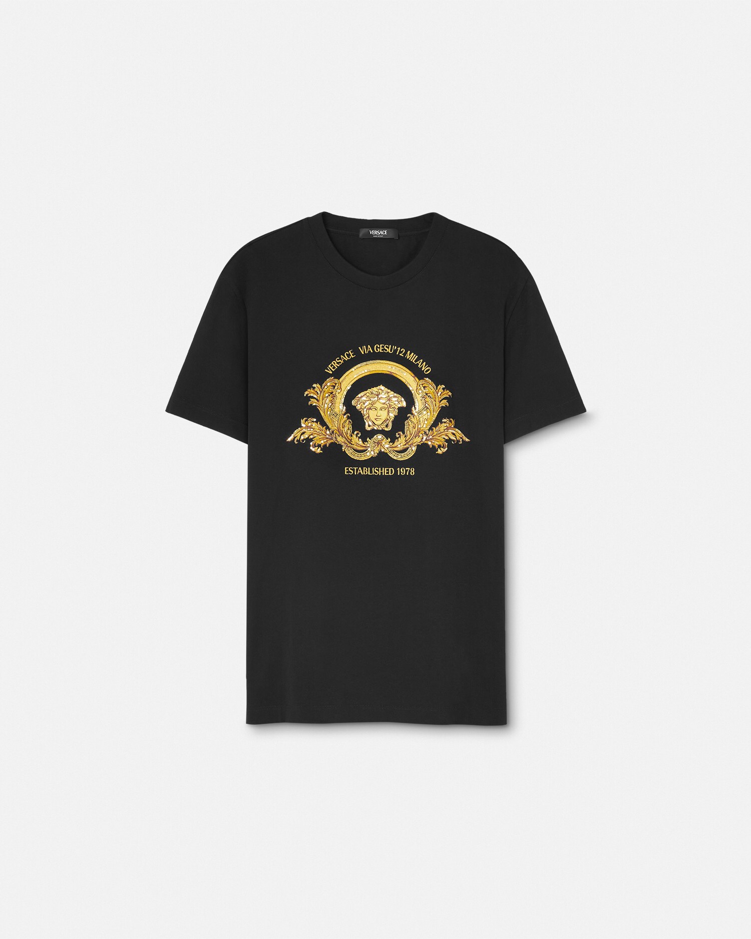 Versace Black Coupe Blason-embroidered Cotton T-shirt In Black
