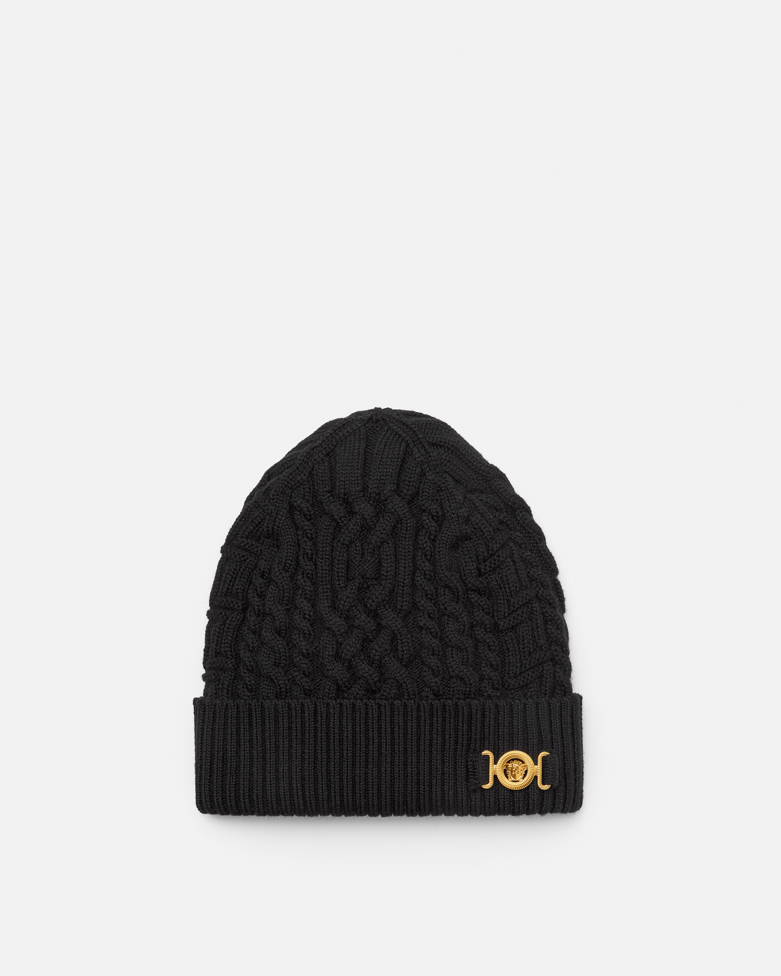 Versace Wool Knit Beanie In Black