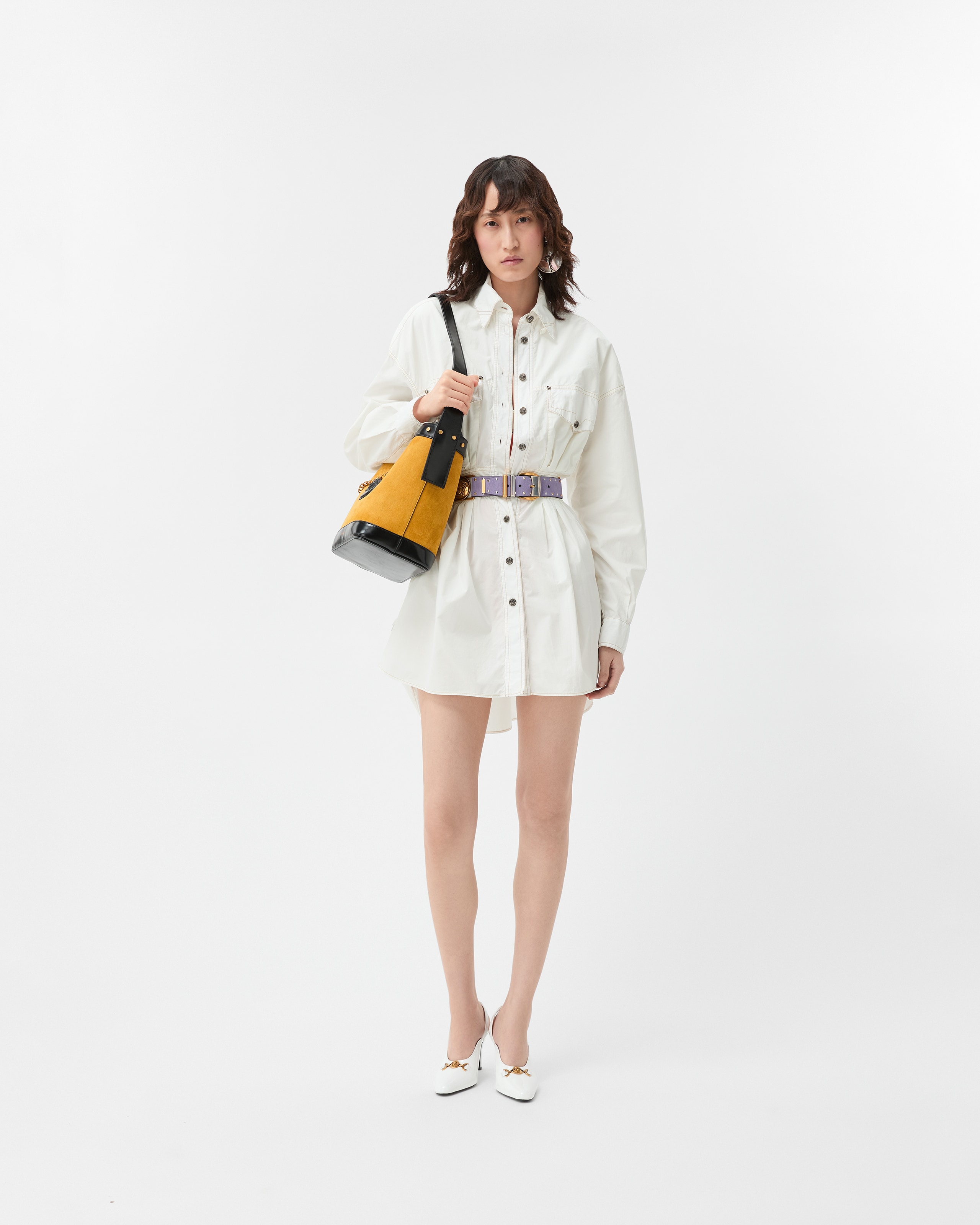 Versace Mini Robe En Popeline De Coton In Blanc
