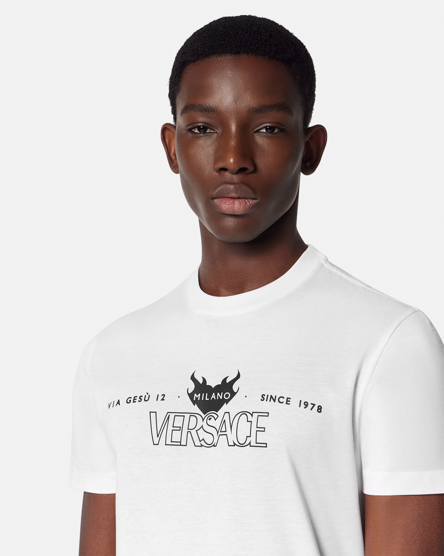 Printed Cotton-Jersey T-Shirt Black,Print | VERSACE ZA