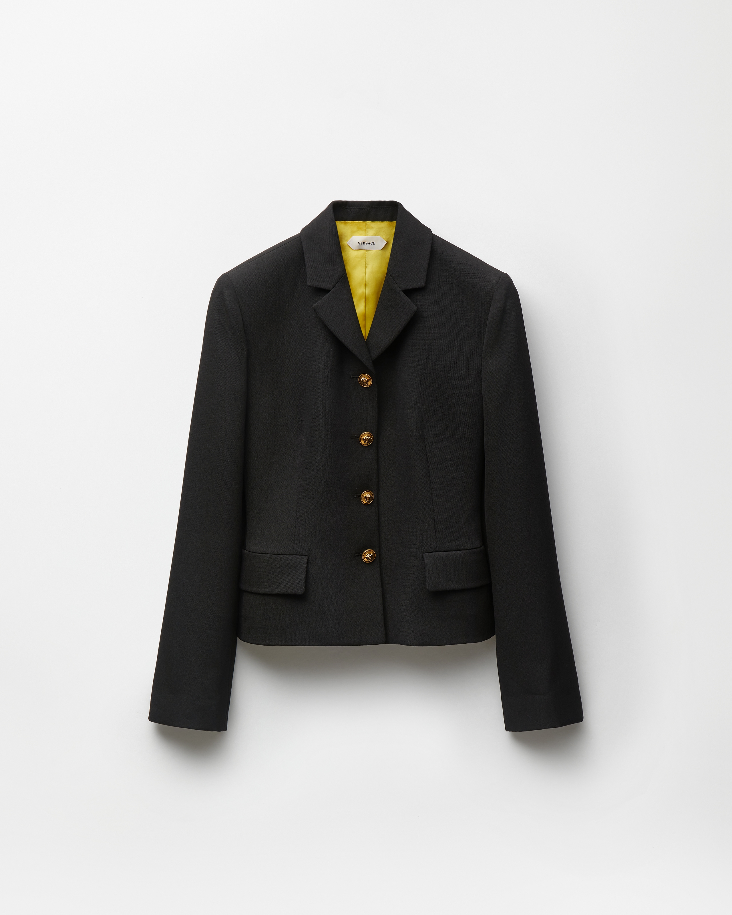 Versace Grain De Poudre Wool Blazer In Black+lime