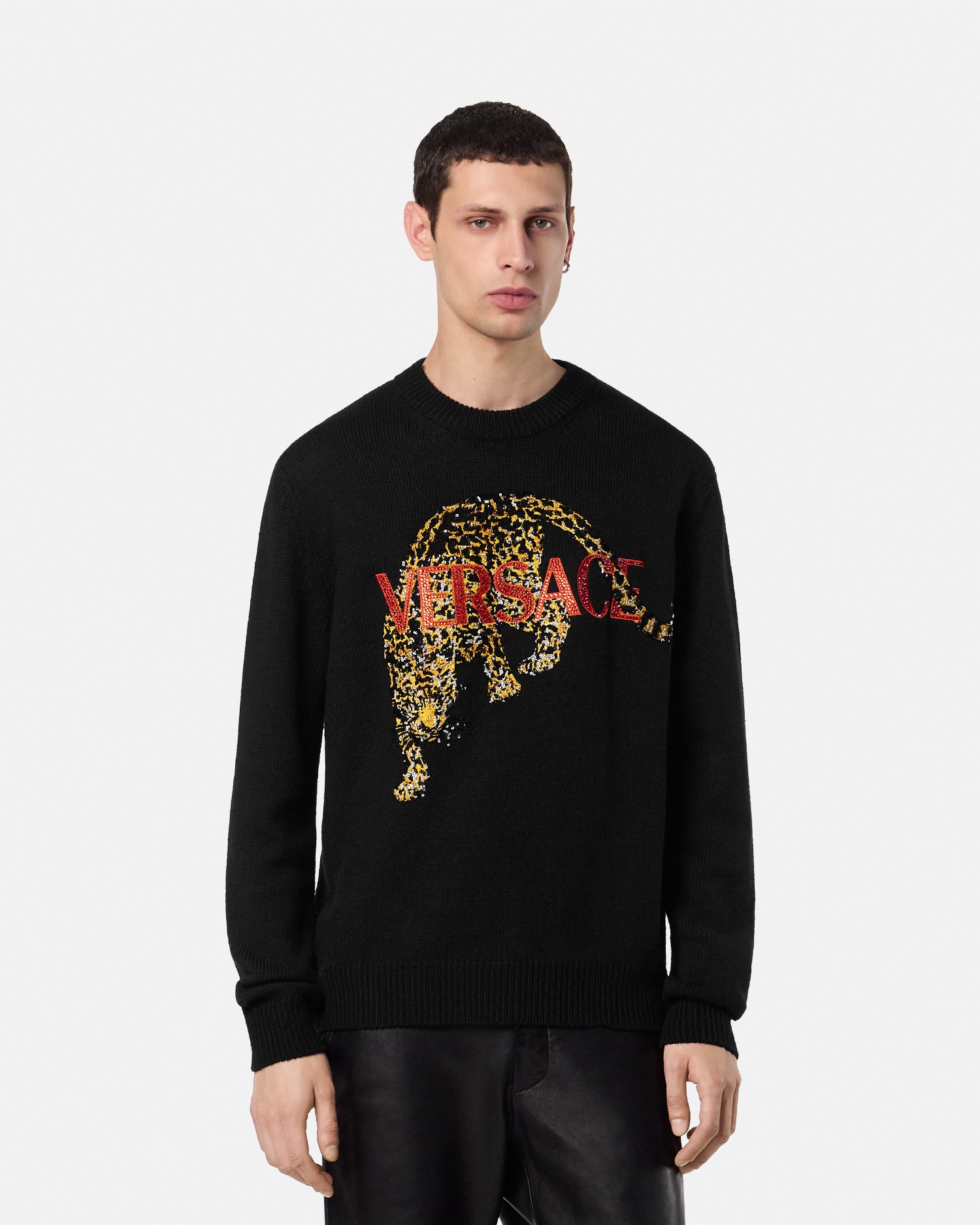 Crystal Versace Leopard Wool Knit Sweater