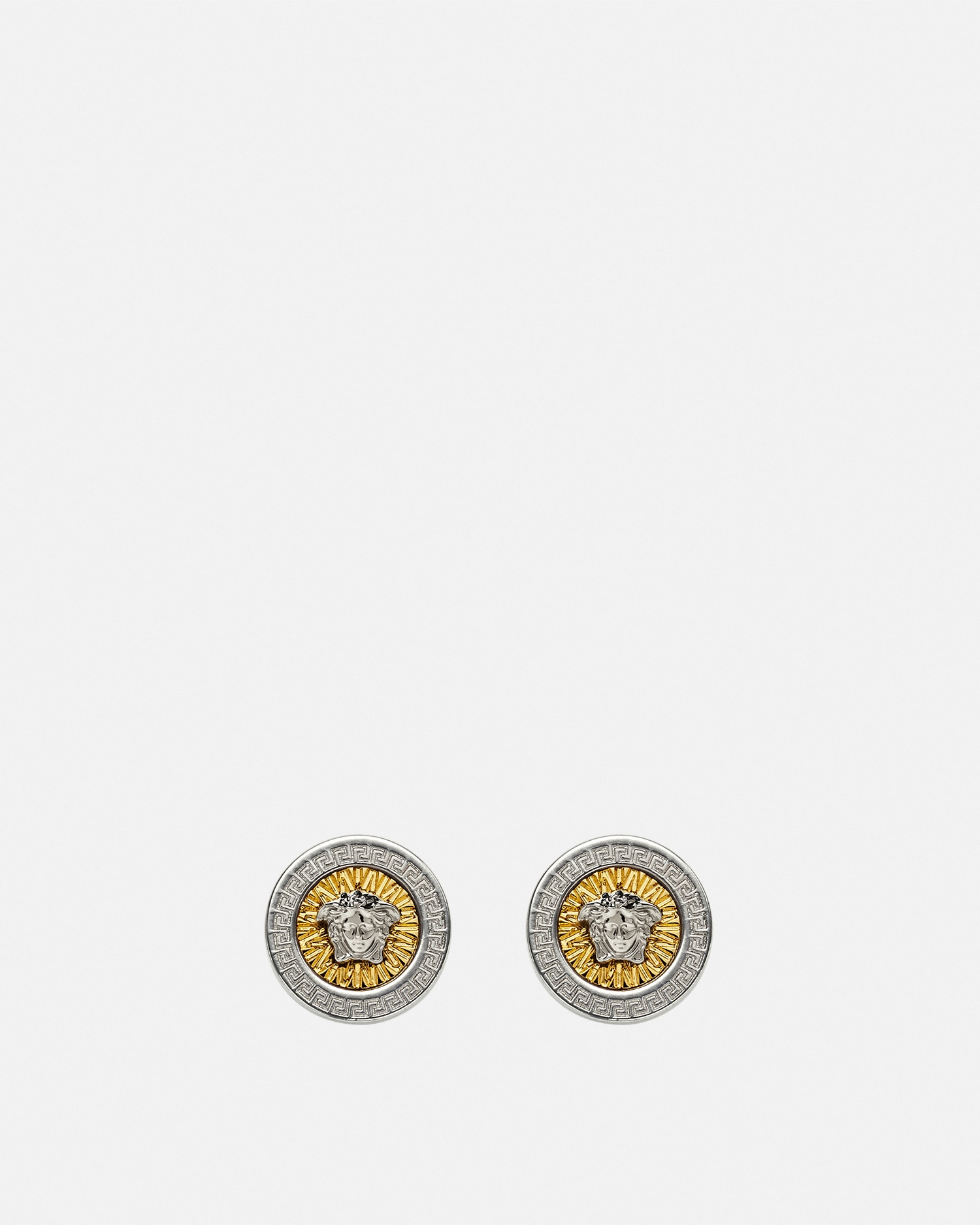 Versace Silver-tone Crystal Icon Stud Earrings In Argent+or