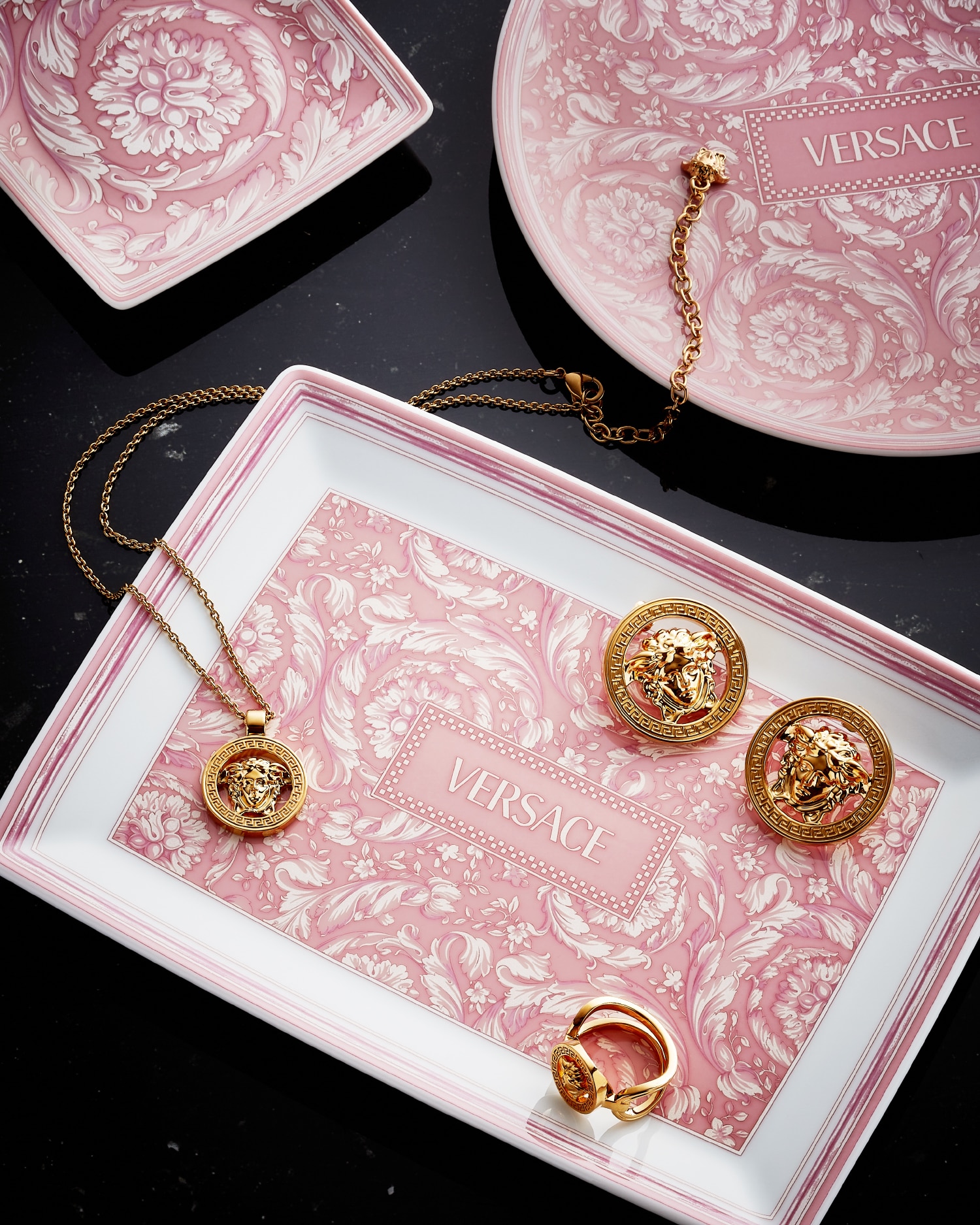 Versace Barocco Rose Rectangular Plate 18 Cm In Rose+imprimer