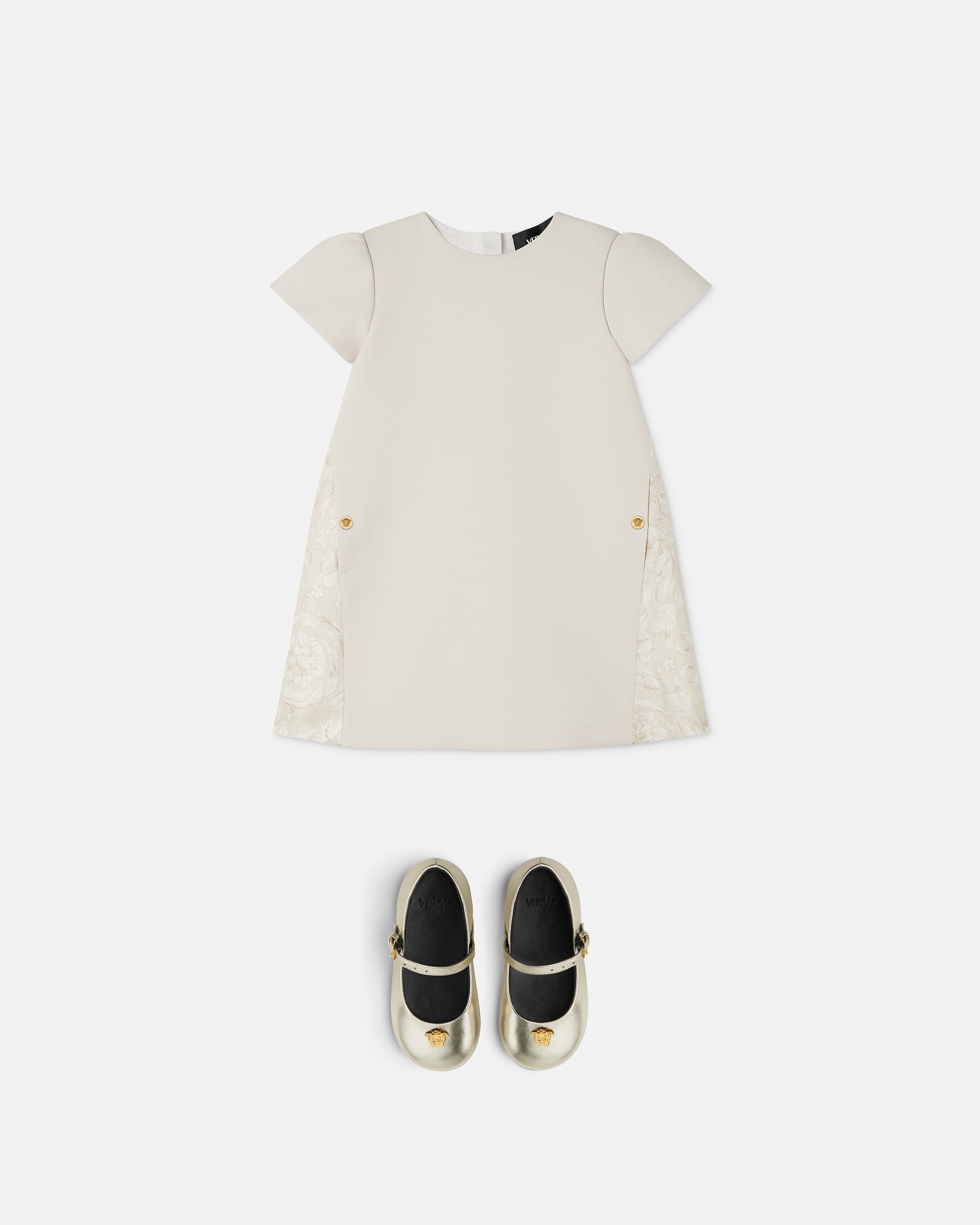 Versace Kids Printed Milano-stitch Dress In Neutral