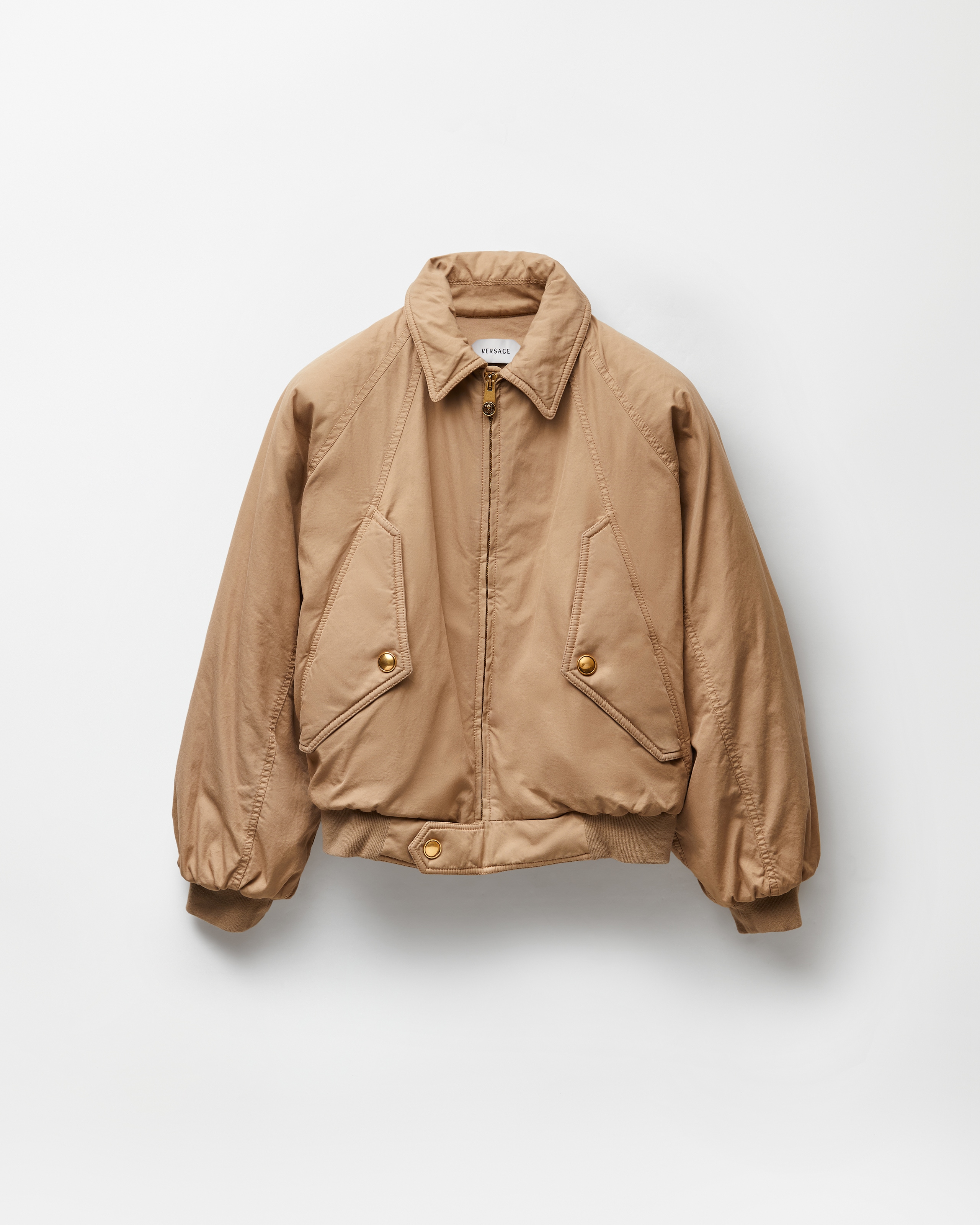 Versace Blouson En Gabardine De Coton À Broderie In Beige
