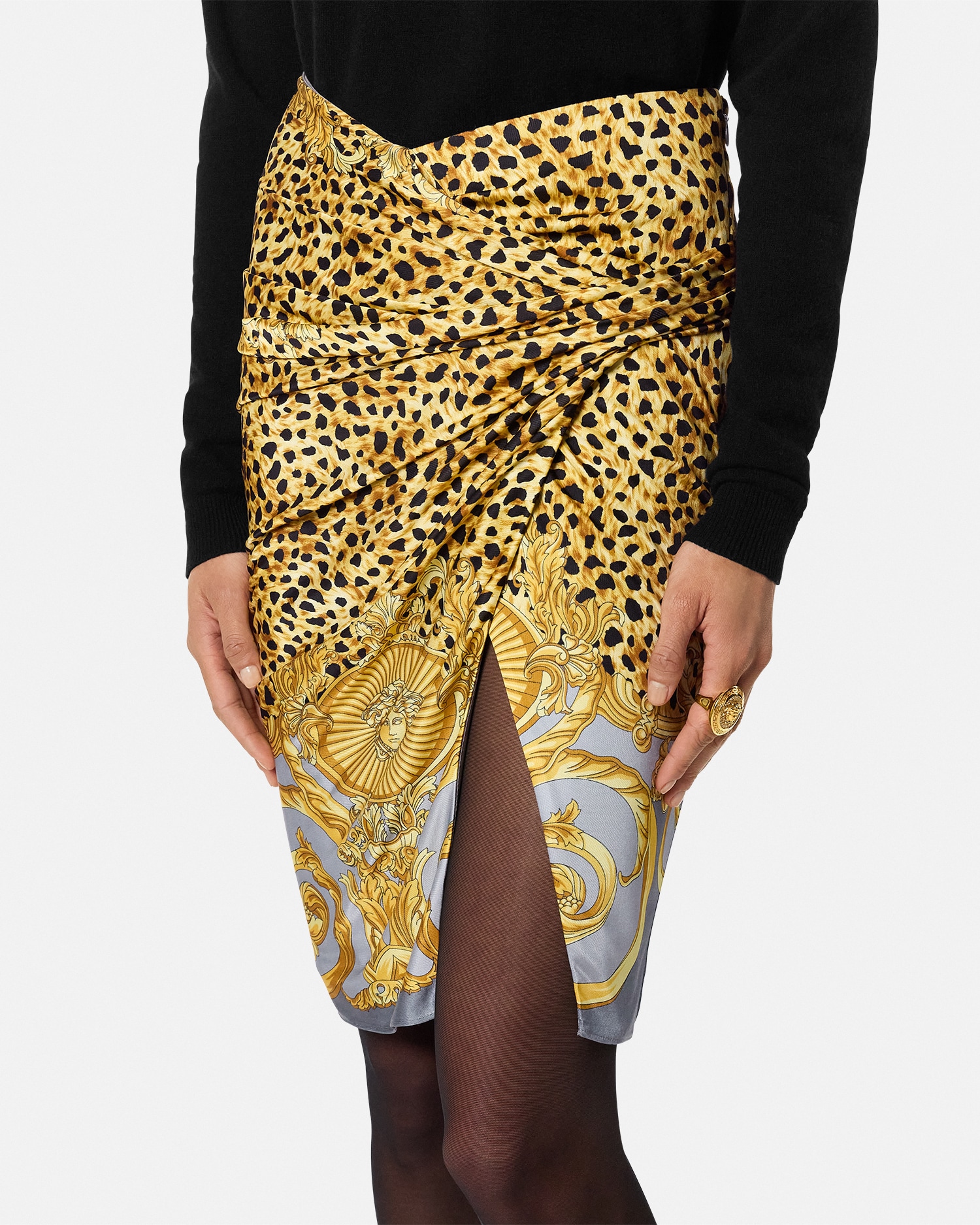 Cheetah Foulard Draped Midi Skirt