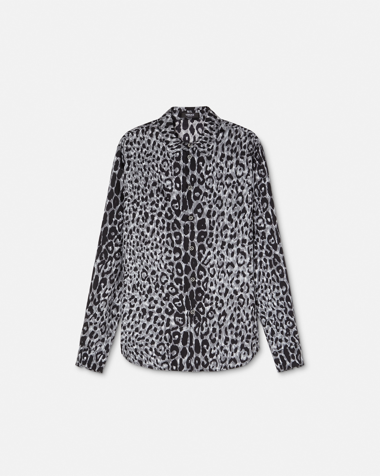 Versace Leopard-print Silk Shirt In Blue