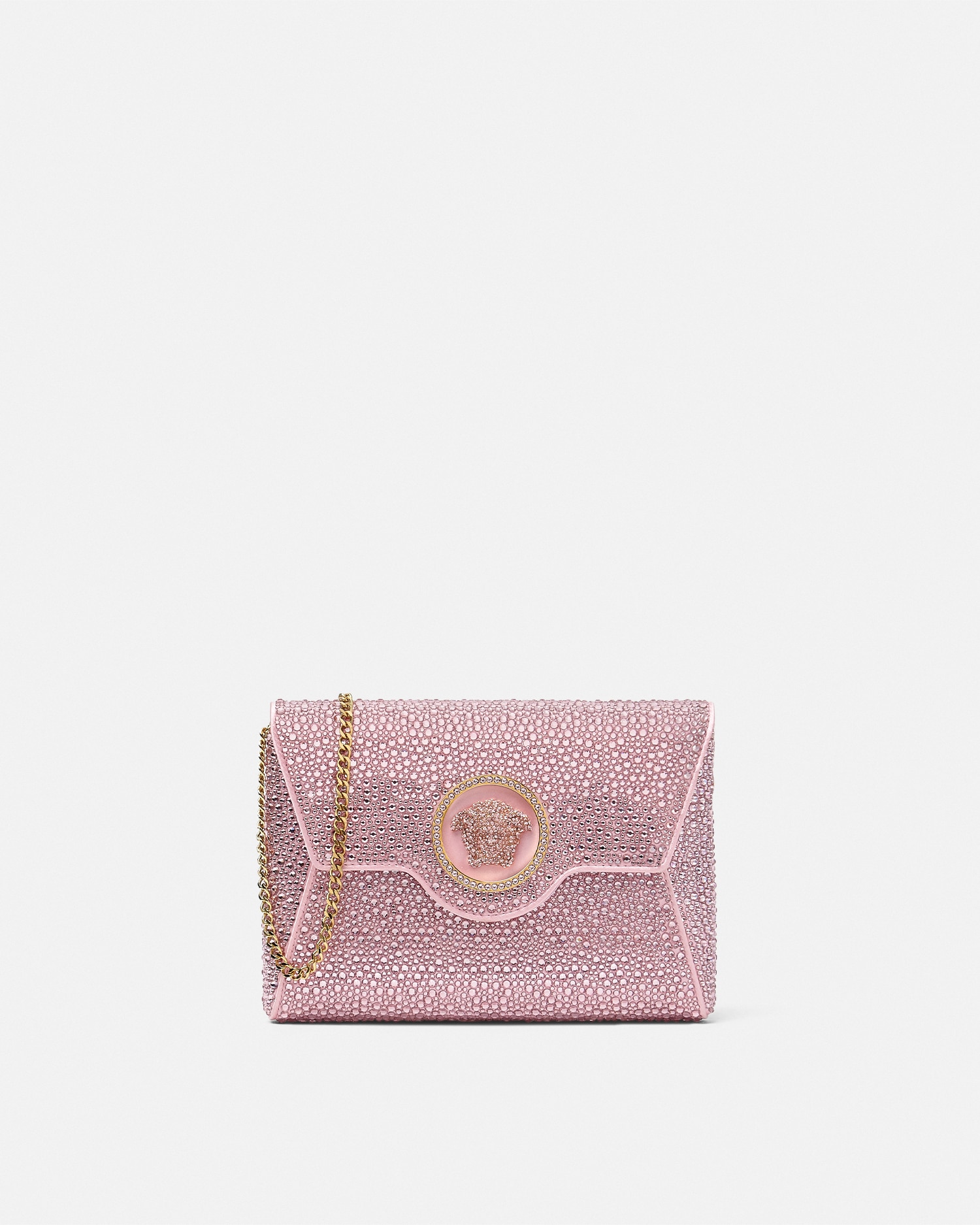 Versace Crystal La Medusa Envelope Clutch In Pink