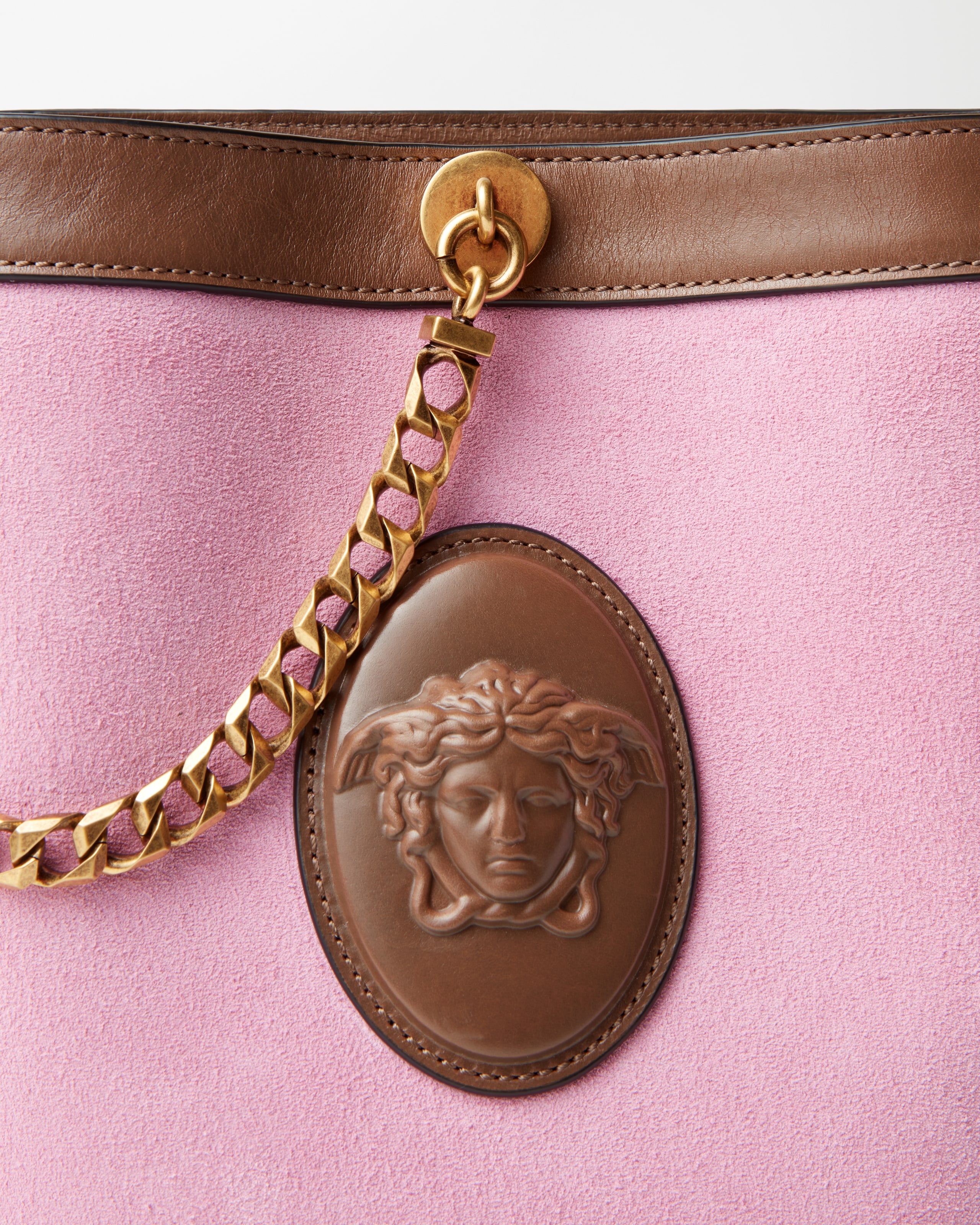 Pivot Mini Suede Bucket Bag Pink | VERSACE US