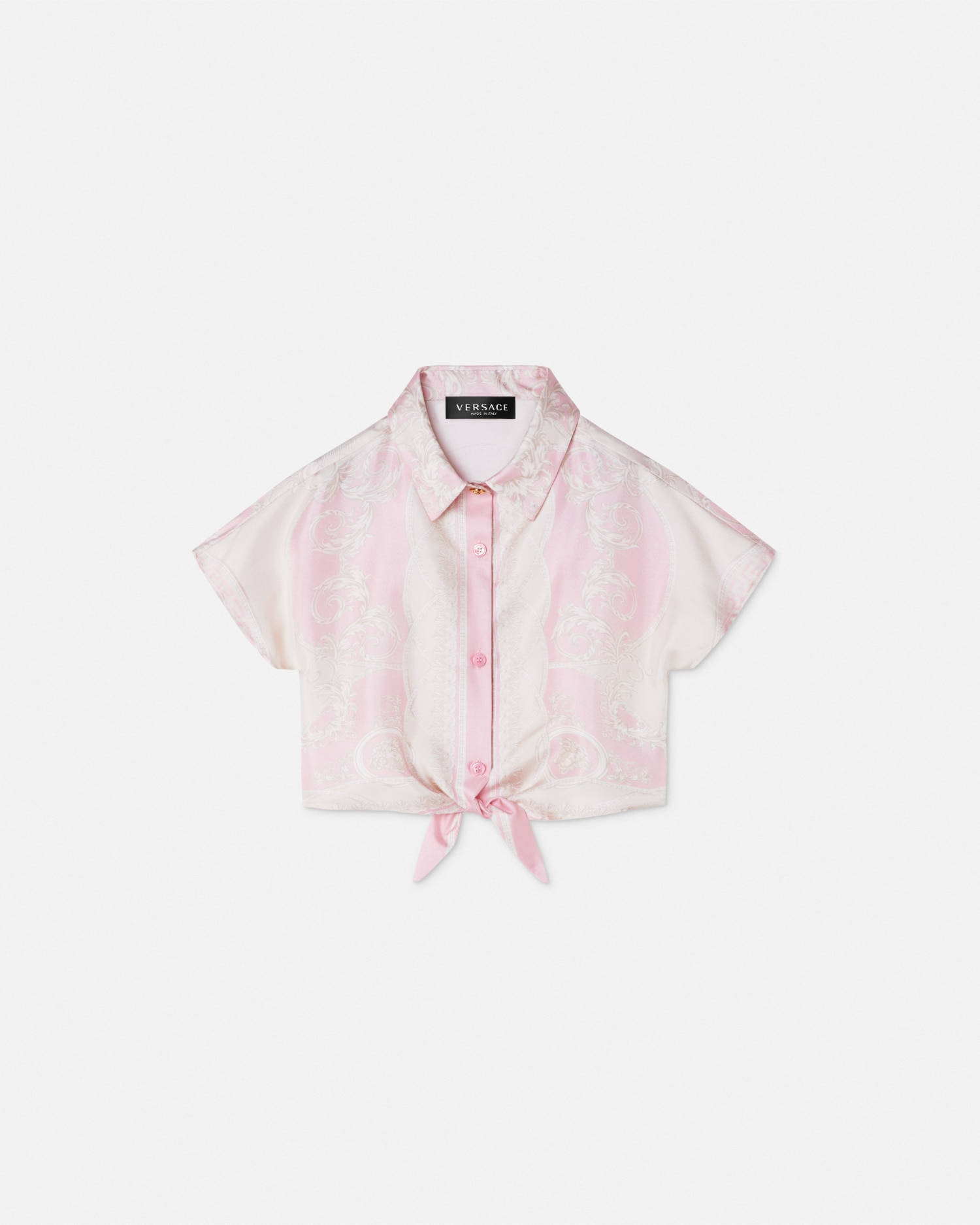 Versace La Coupe Des Dieux Knotted Kids Shirt In Pink+print
