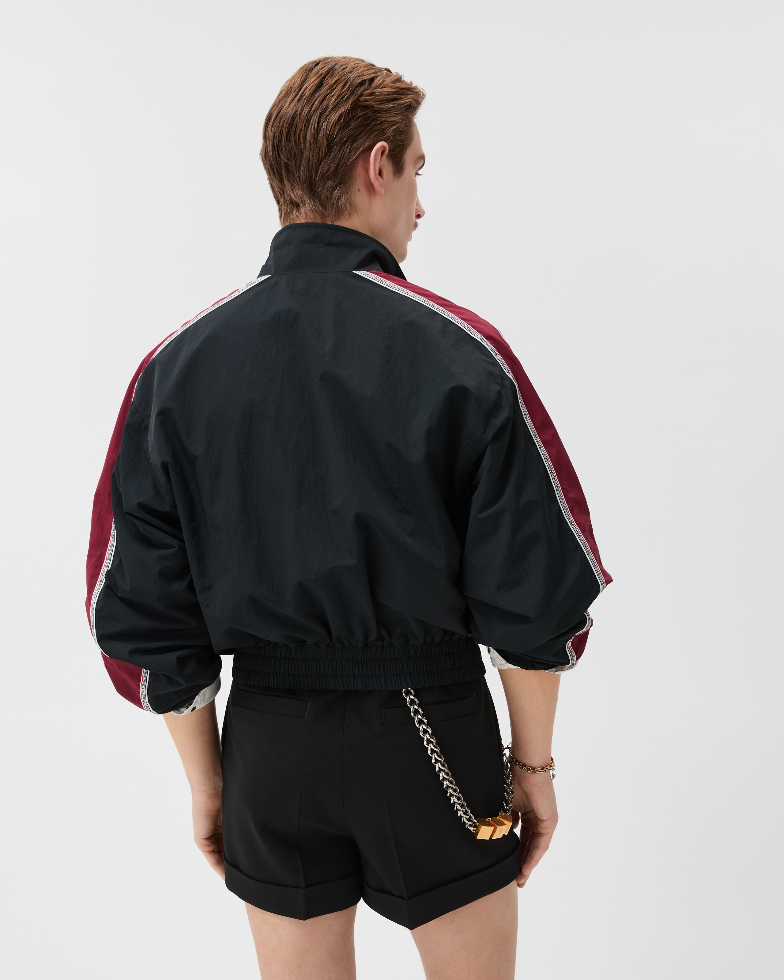 Embroidered-Logo Nylon Blouson Black | VERSACE US