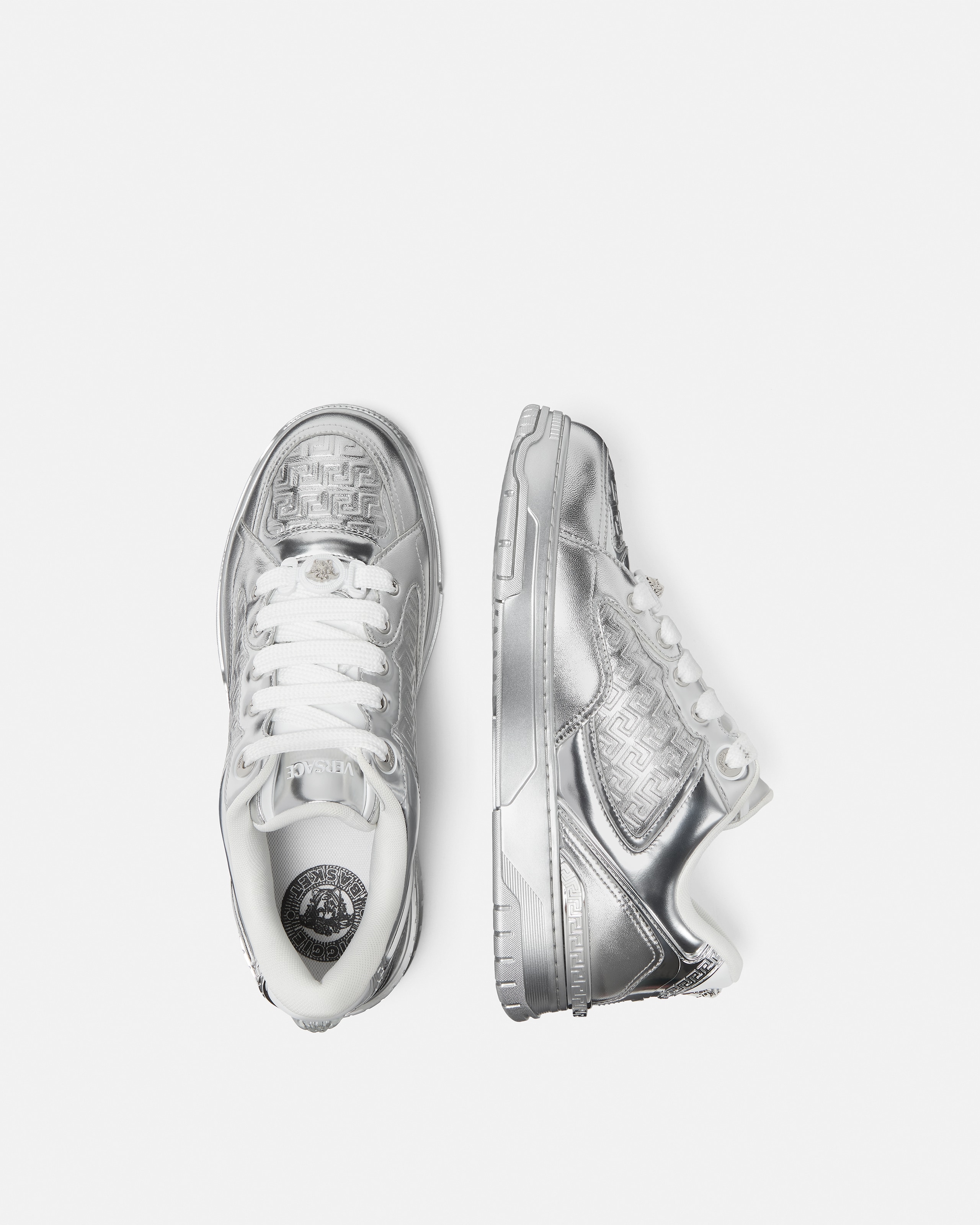 【美品】VERSACE スニーカー シルバー メタリック Biggie Basket Metallic Sneakers Silver | VERSACE US