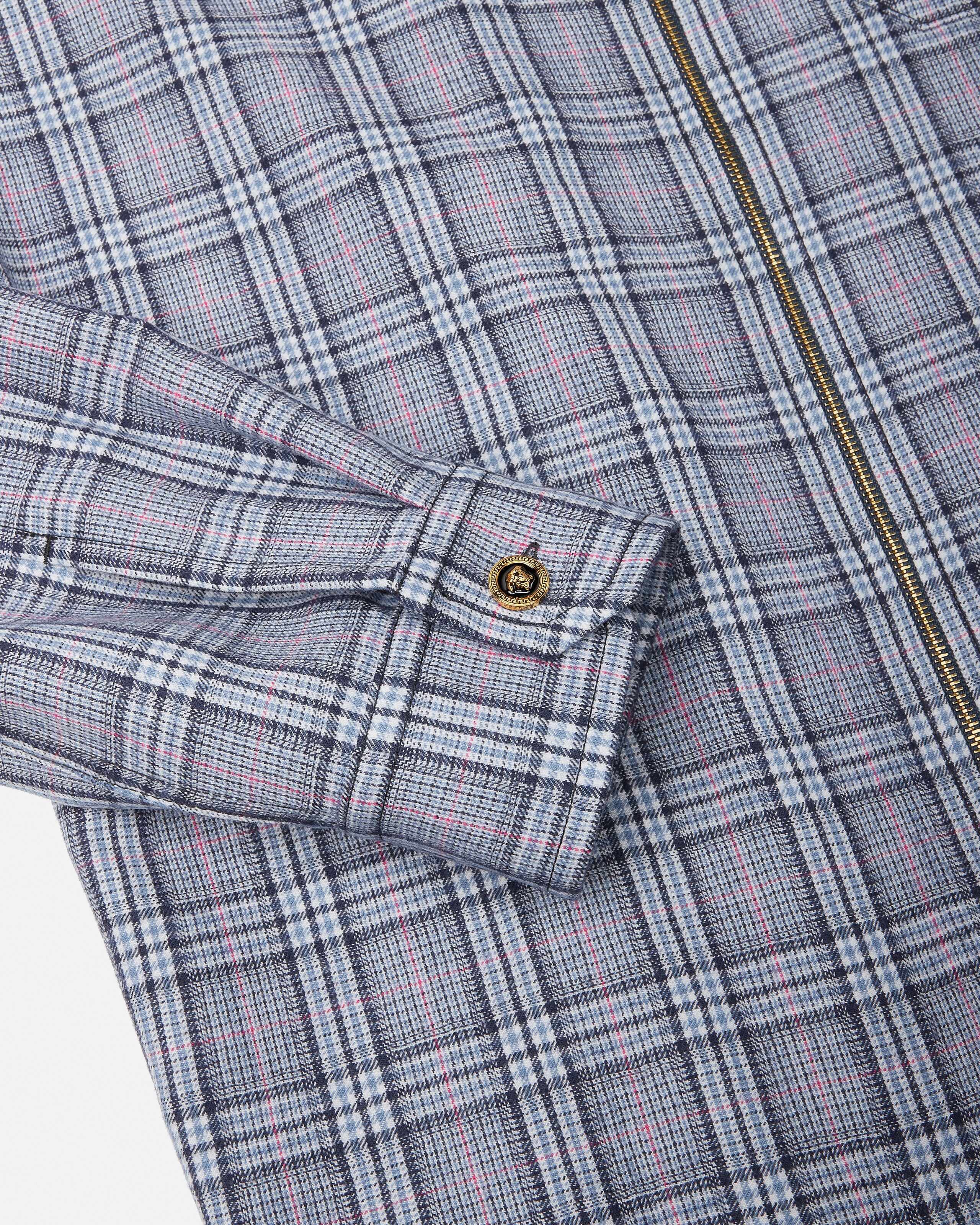 Checked Wool Flannel Zip Overshirt Blue | VERSACE US