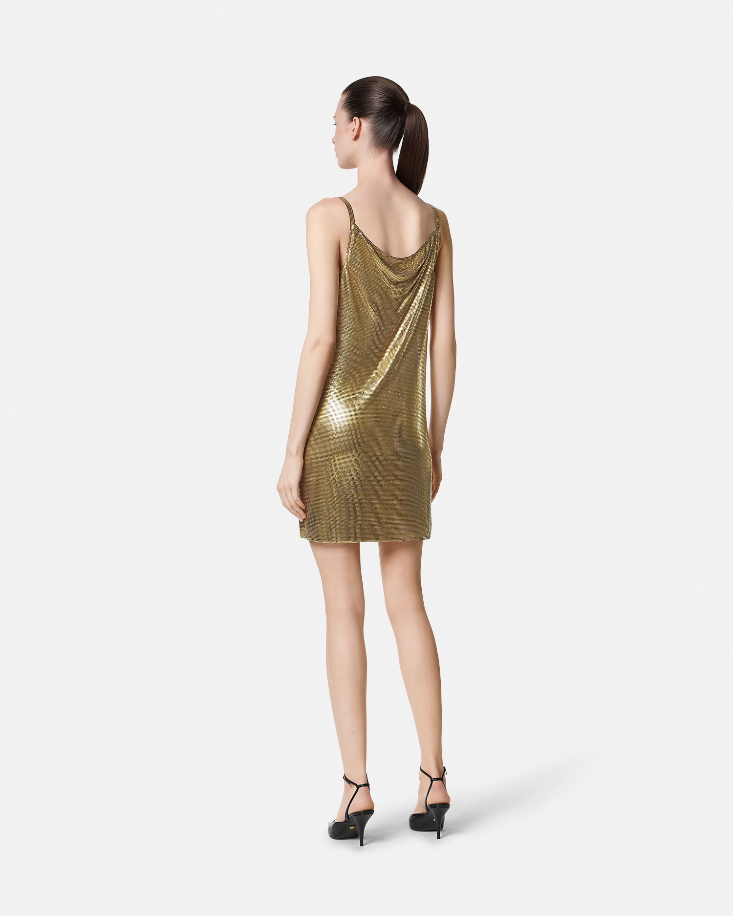 Metal Mesh Slip Mini Dress Gold | VERSACE US