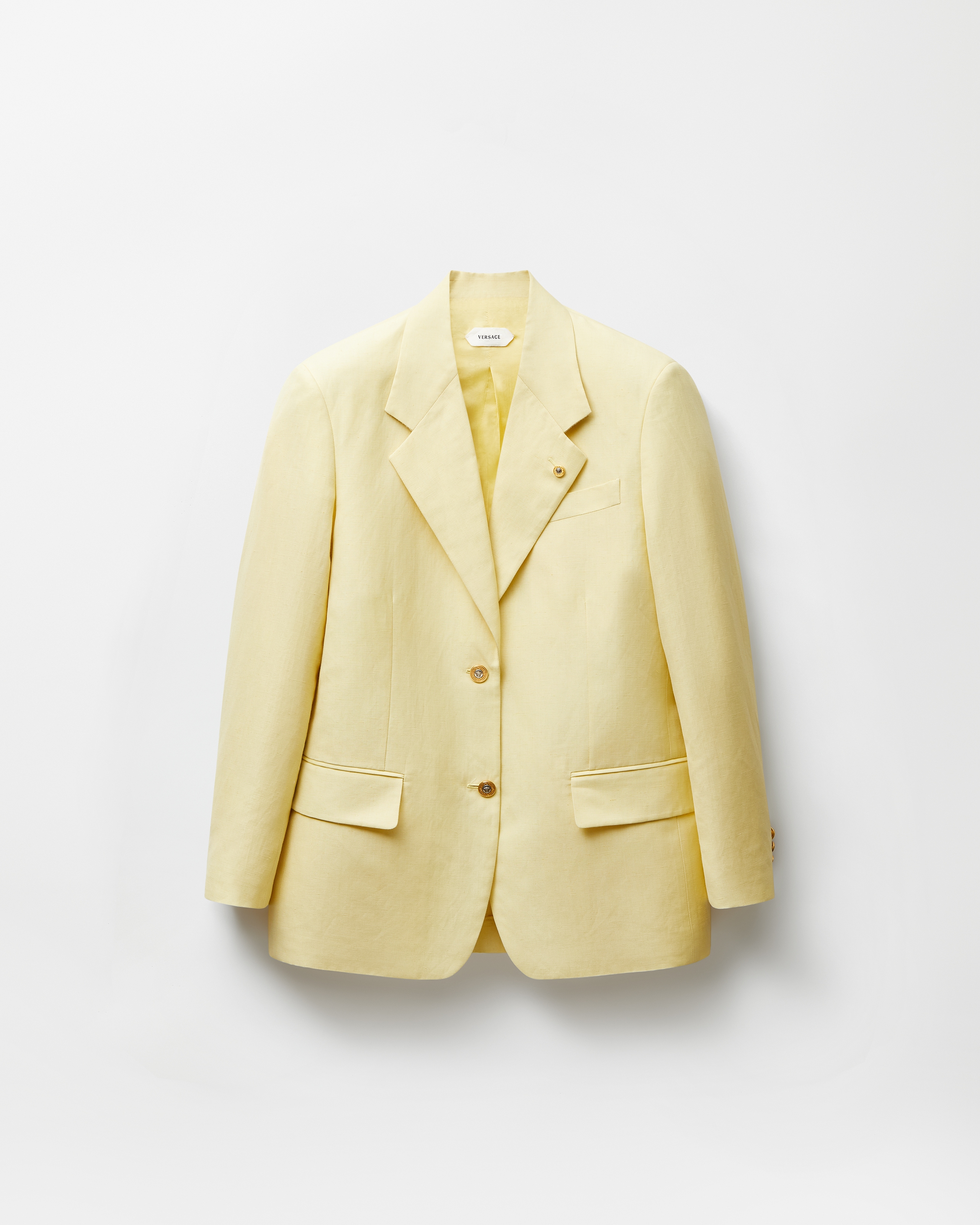 Versace Blazer En Laine Et Lin In Yellow