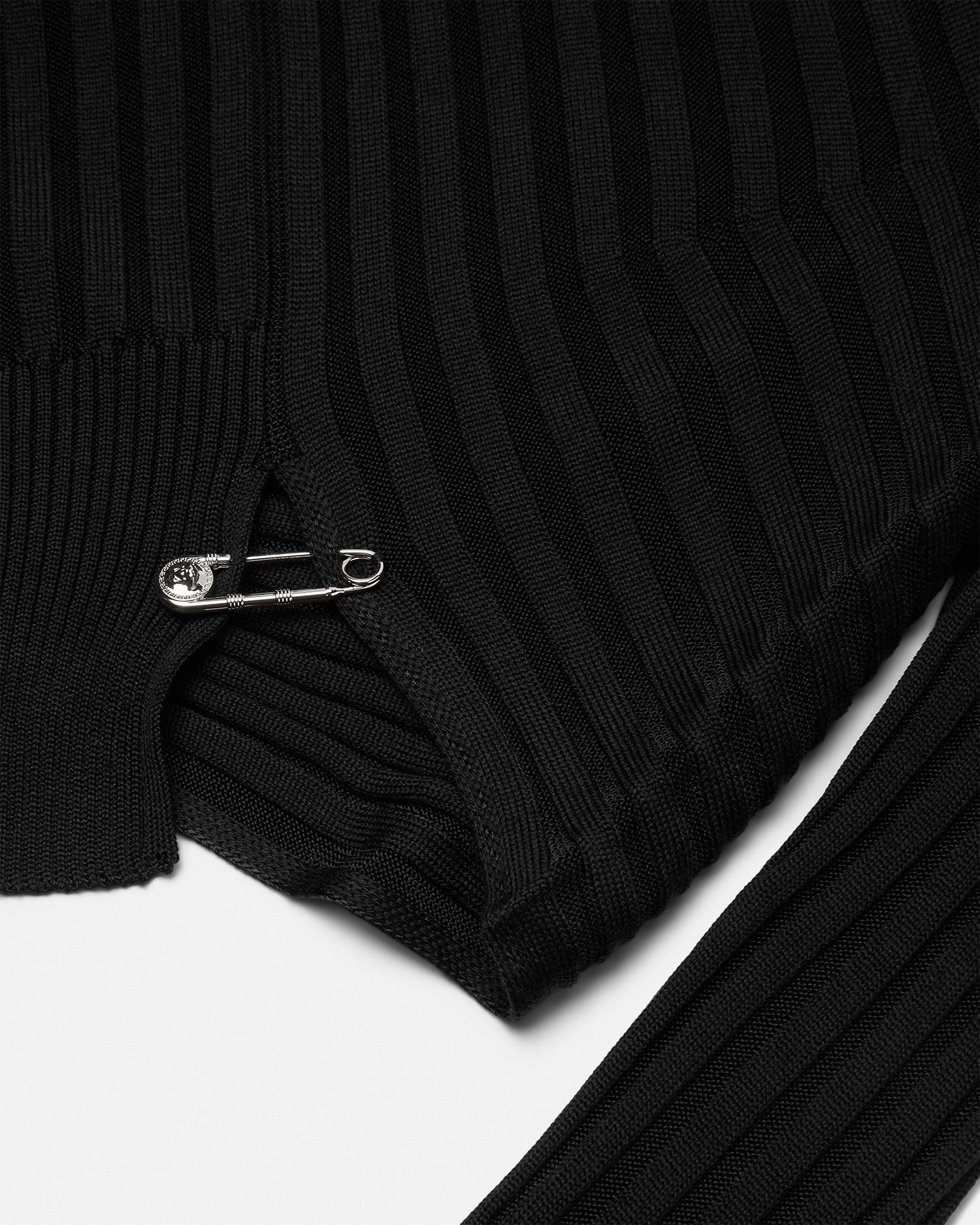 Safety Pin Asymmetric Ribbed Knit Sweater