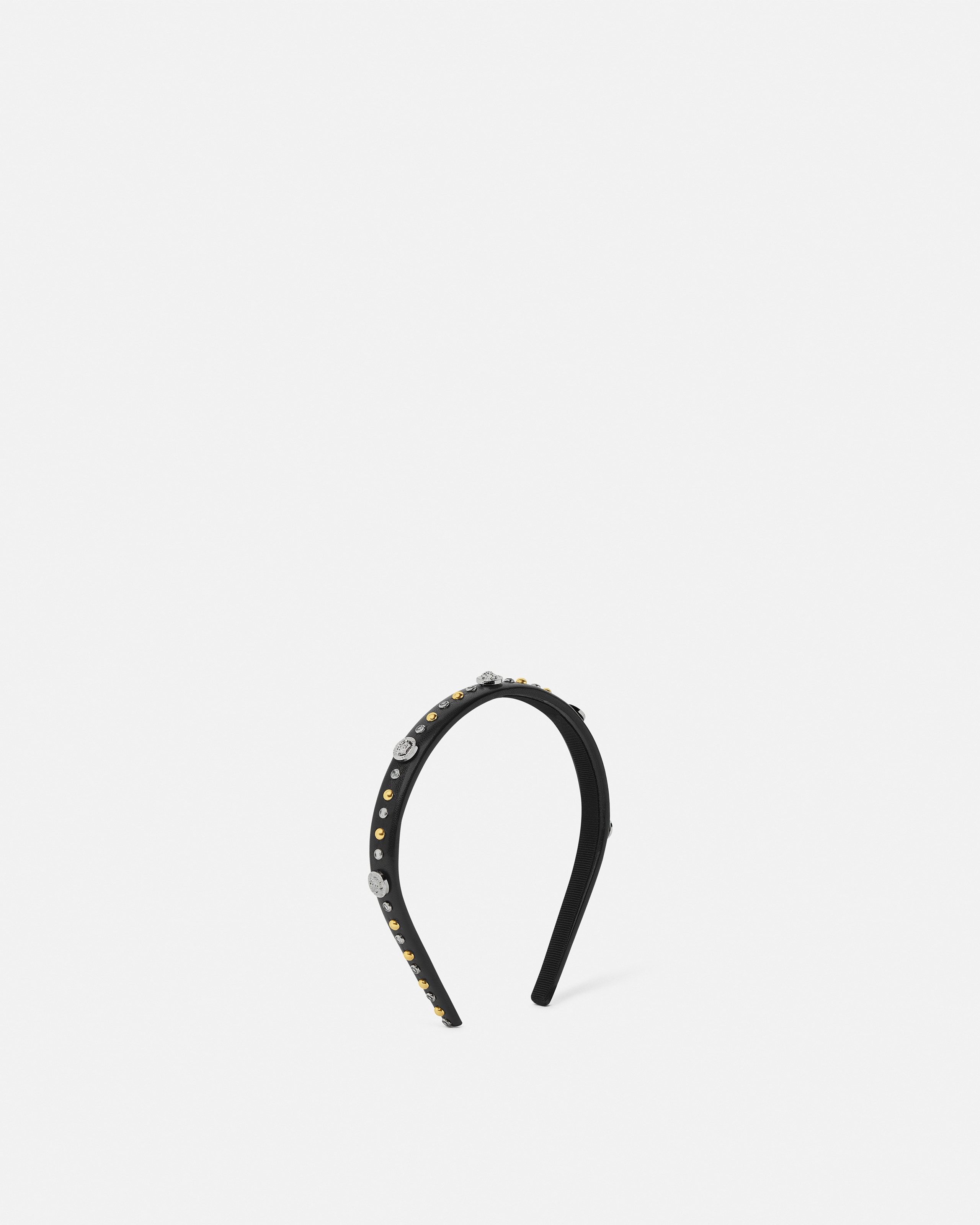 Versace Embellished Leather Headband In Black