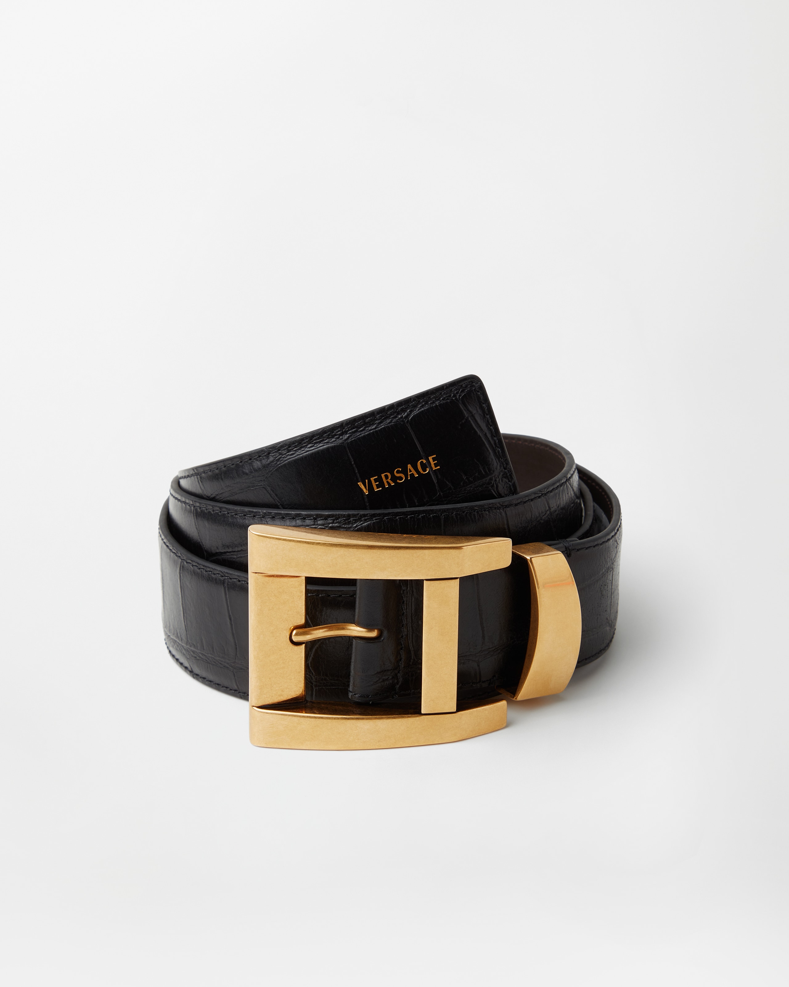 Versace Croc-effect Leather Belt 4 Cm In Black