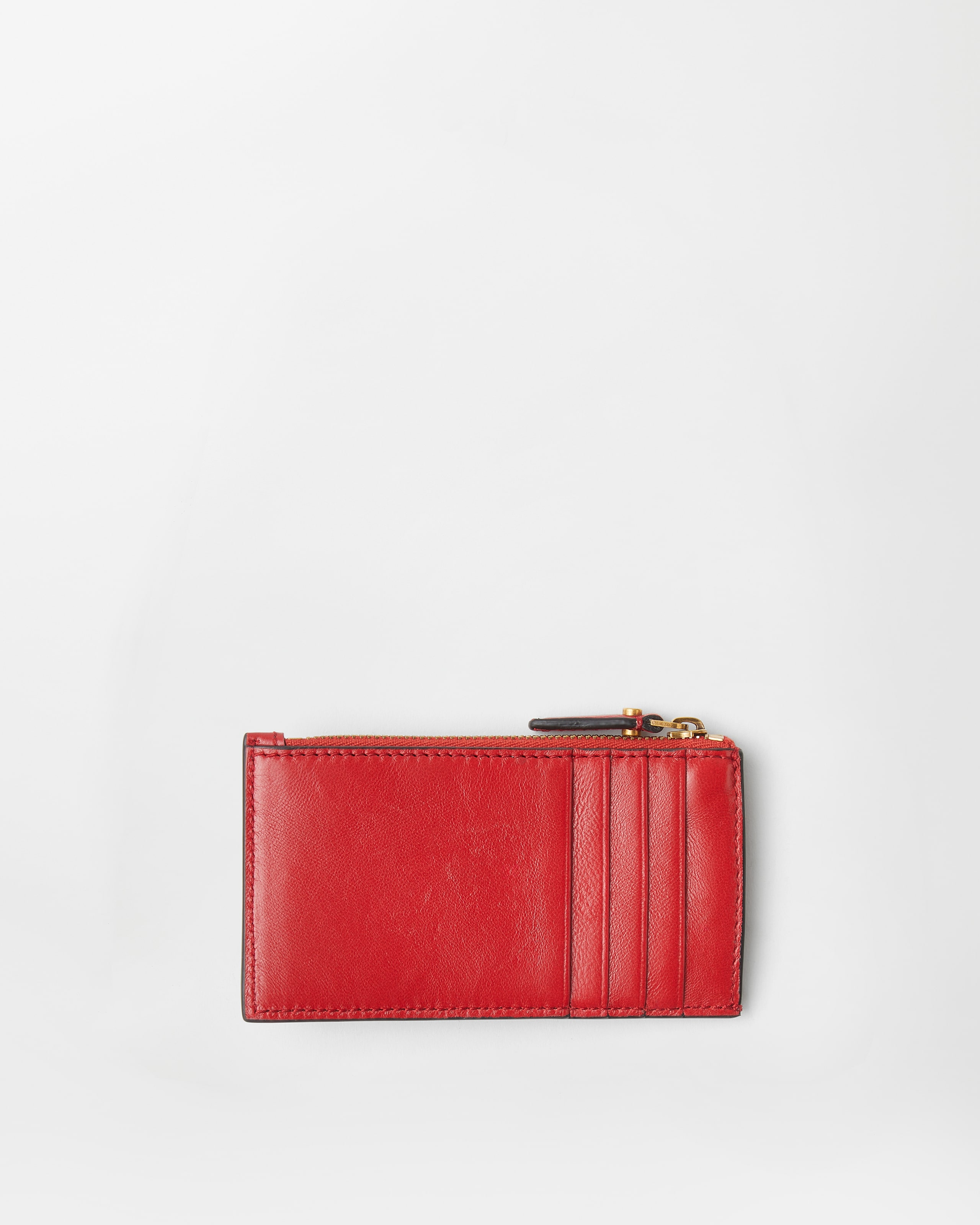 Emblème Leather Zip Card Holder Red | VERSACE US