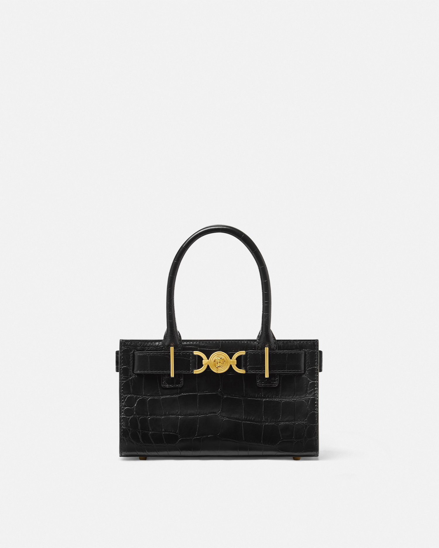 Versace Petit Fourre-tout Medusa '95 Effet Croco In Black+gold