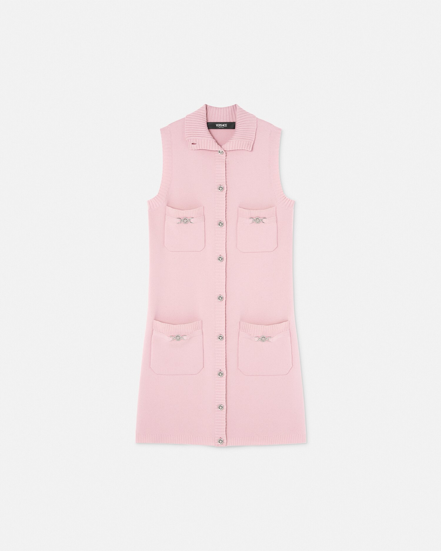 Versace Cashmere-blend Shift Knit Mini Dress In Light Pink