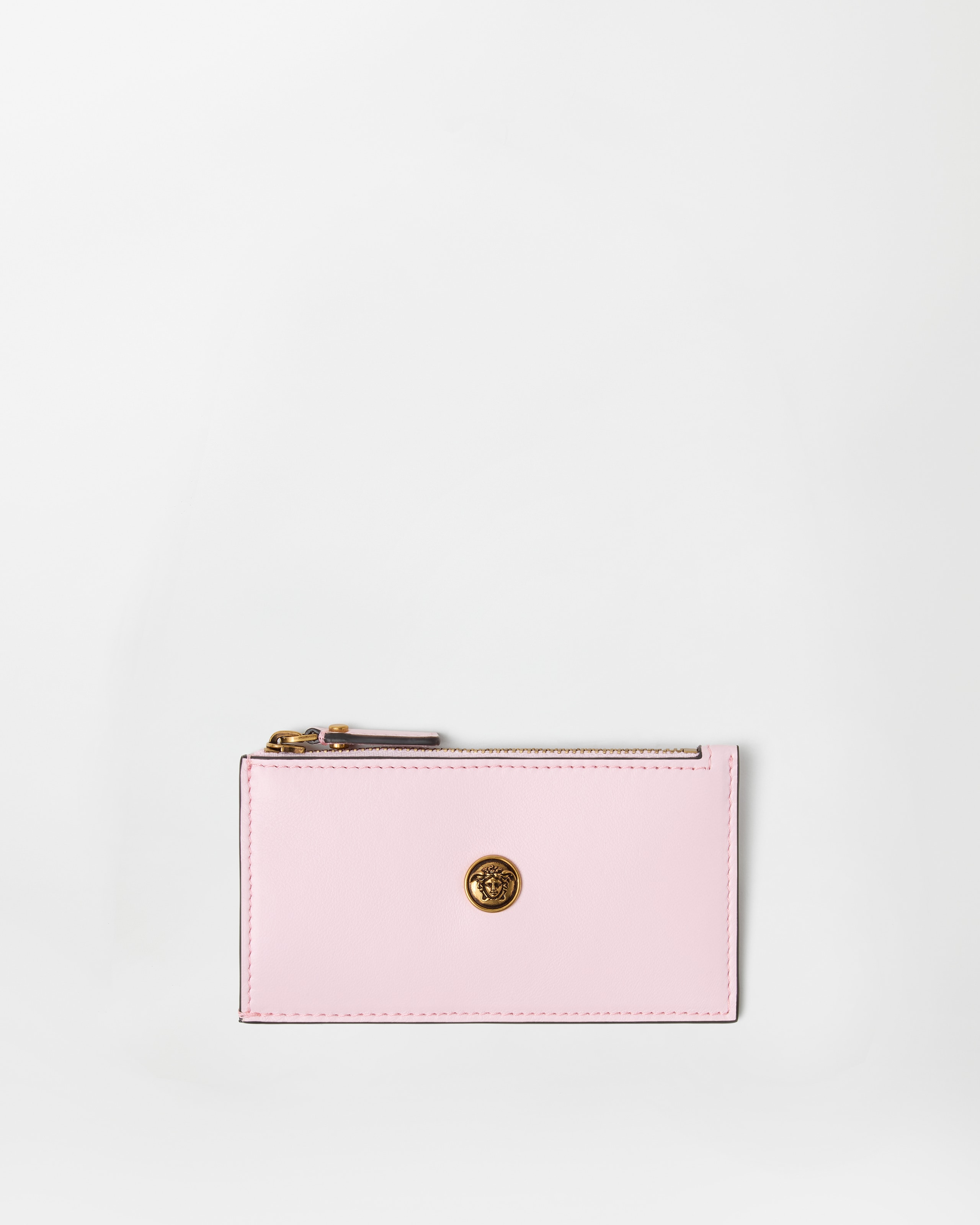 Versace Emblème Leather Zip Card Holder In Pink