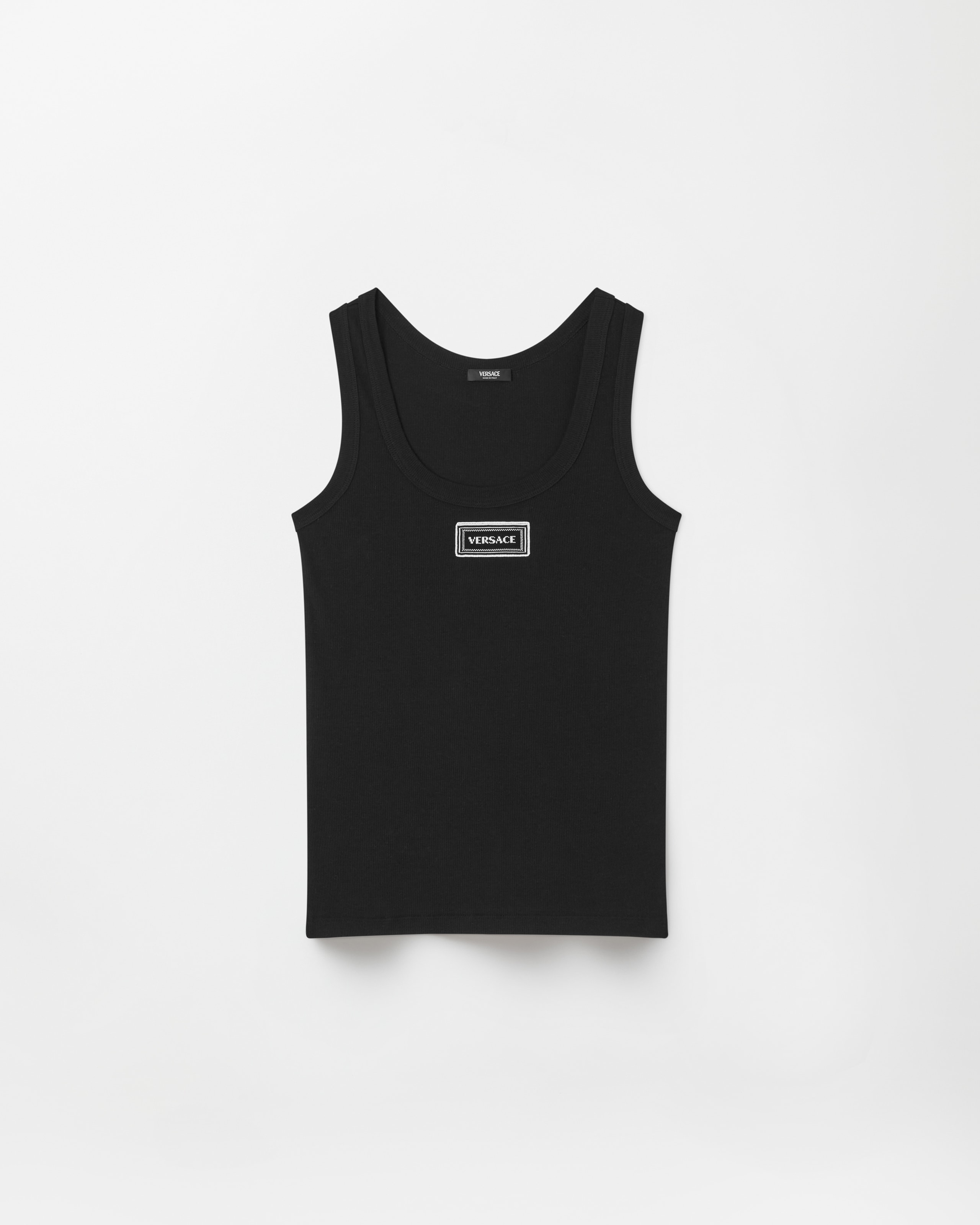 Ribbed Stretch Cotton Tank Top Black | VERSACE US
