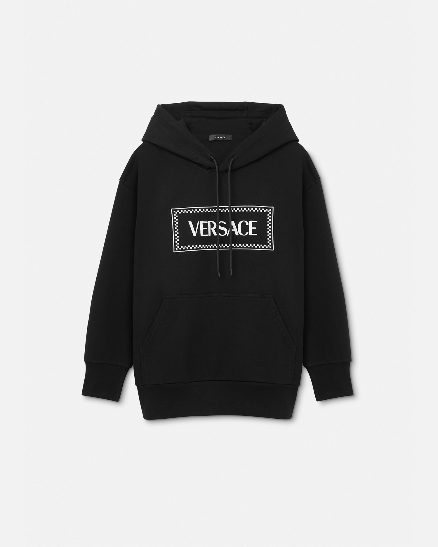 Shop Versace Embroidered Logo Hoodie In Black