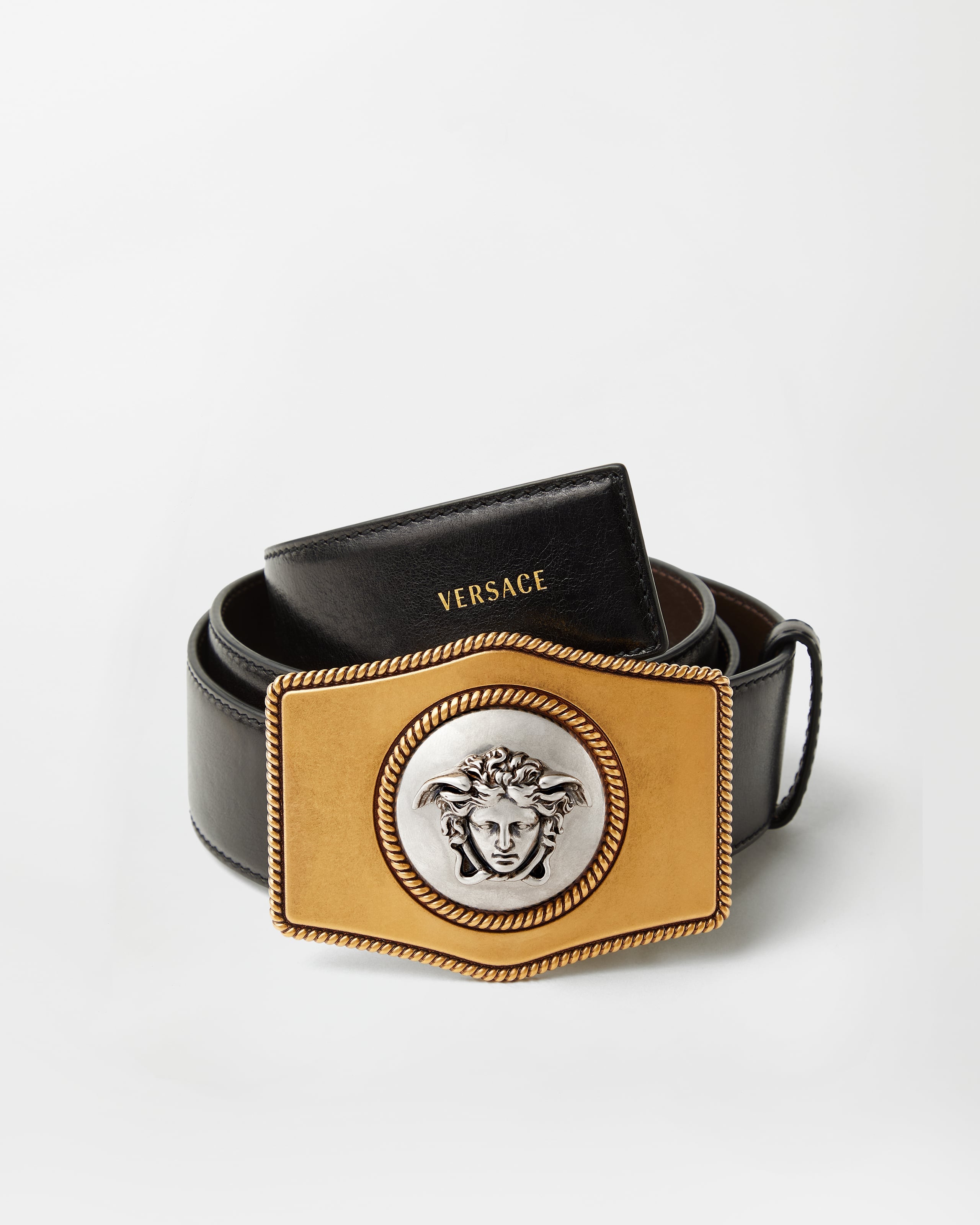 VERSACE　4連　ベルト Leather Belt 4 cm Black | VERSACE US