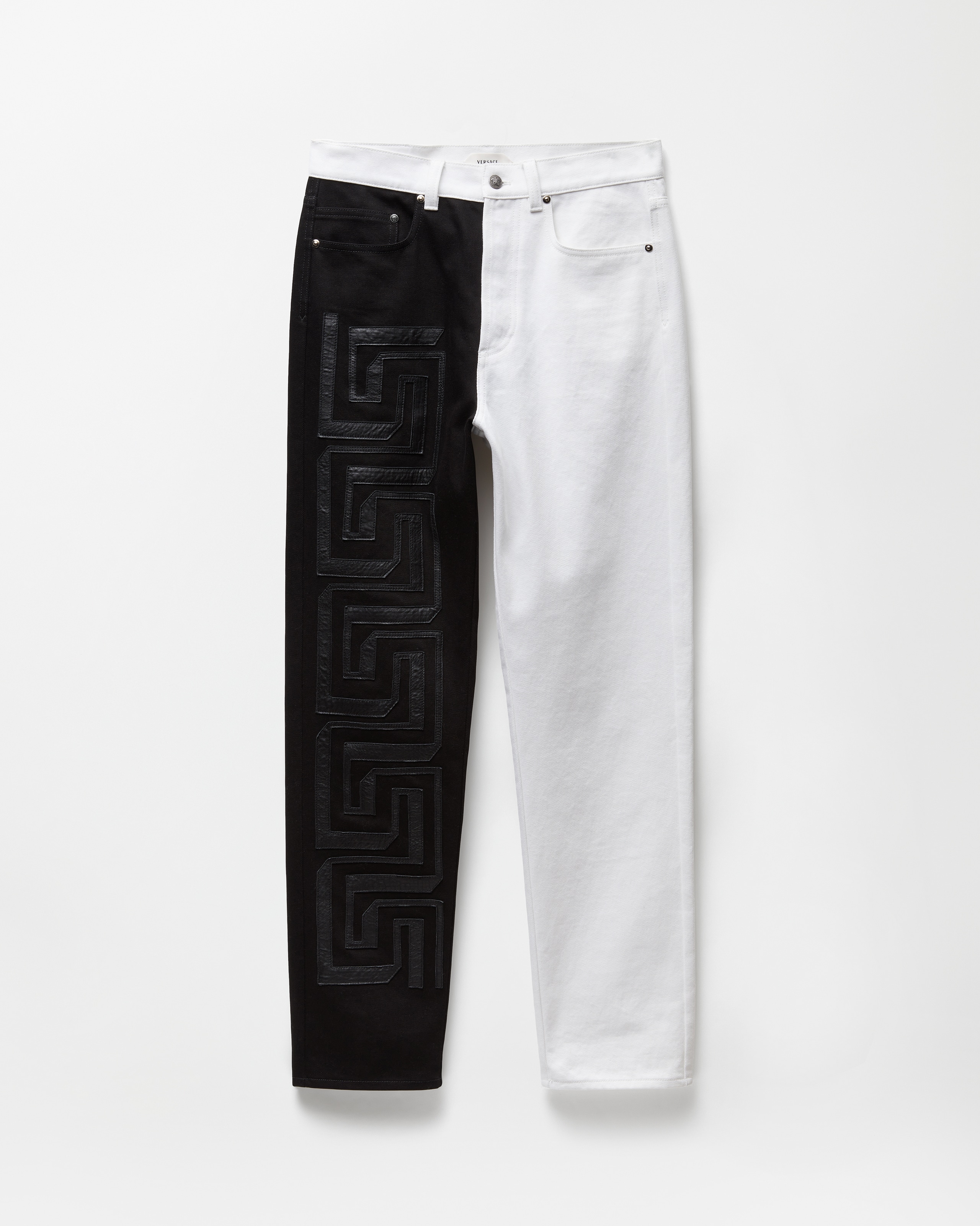 Versace Jean Droit Brodé In Noir+blanc
