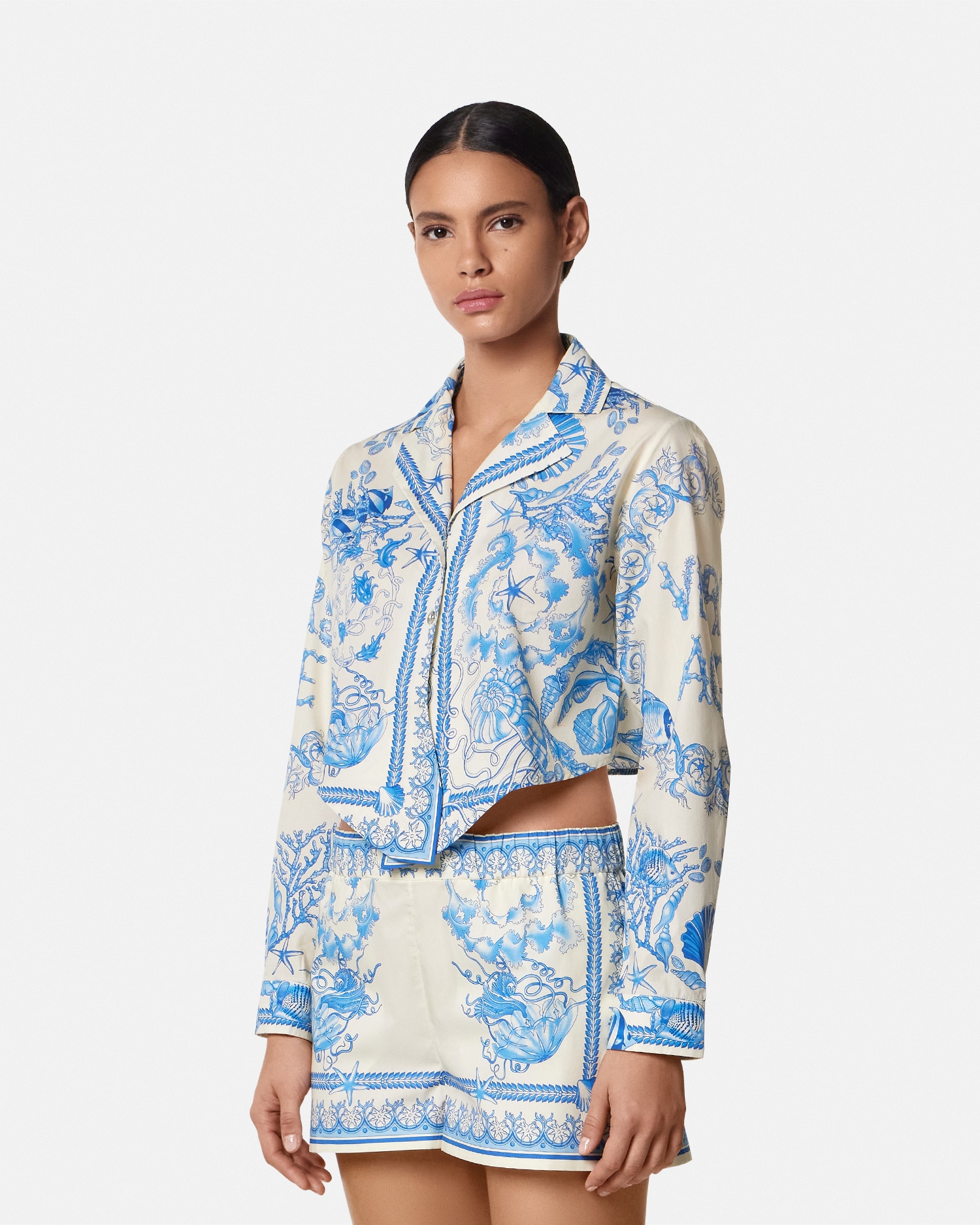 Underwater Barocco Knotted Crop Cotton Shirt