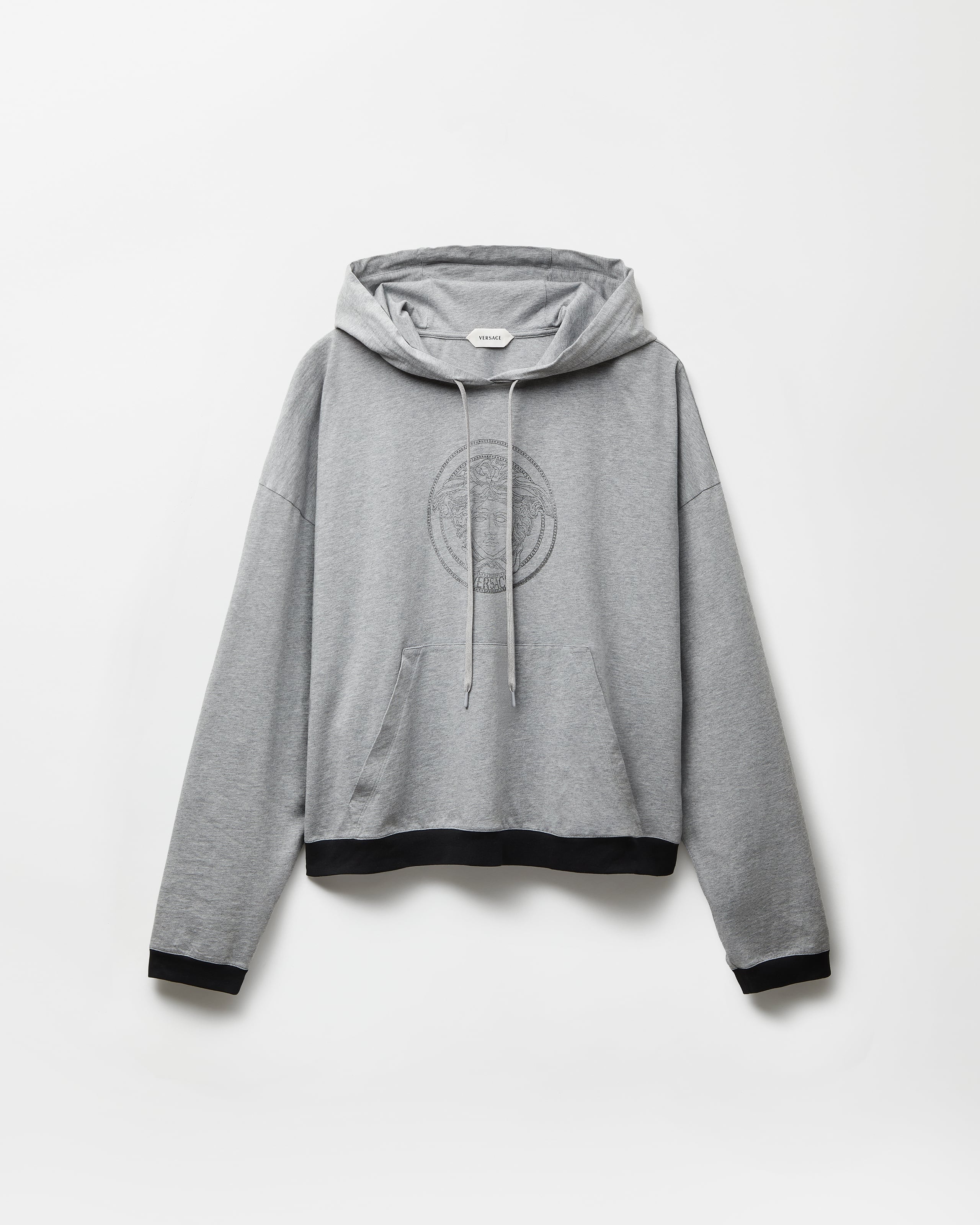 Versace Sweat À Capuche En Jersey De Coton Imprimé In Gray