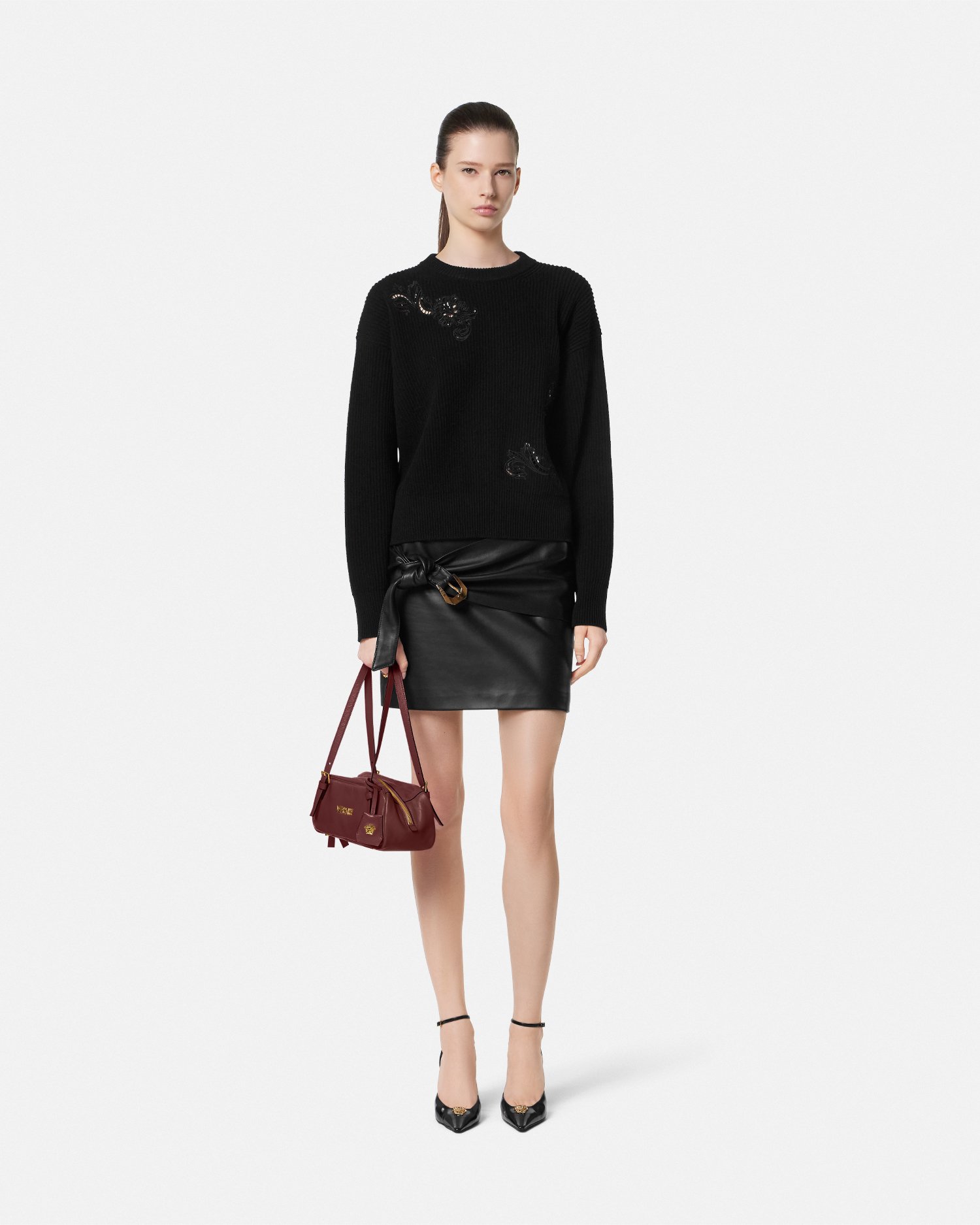 Embroidered Barocco Leaf Knit Sweater