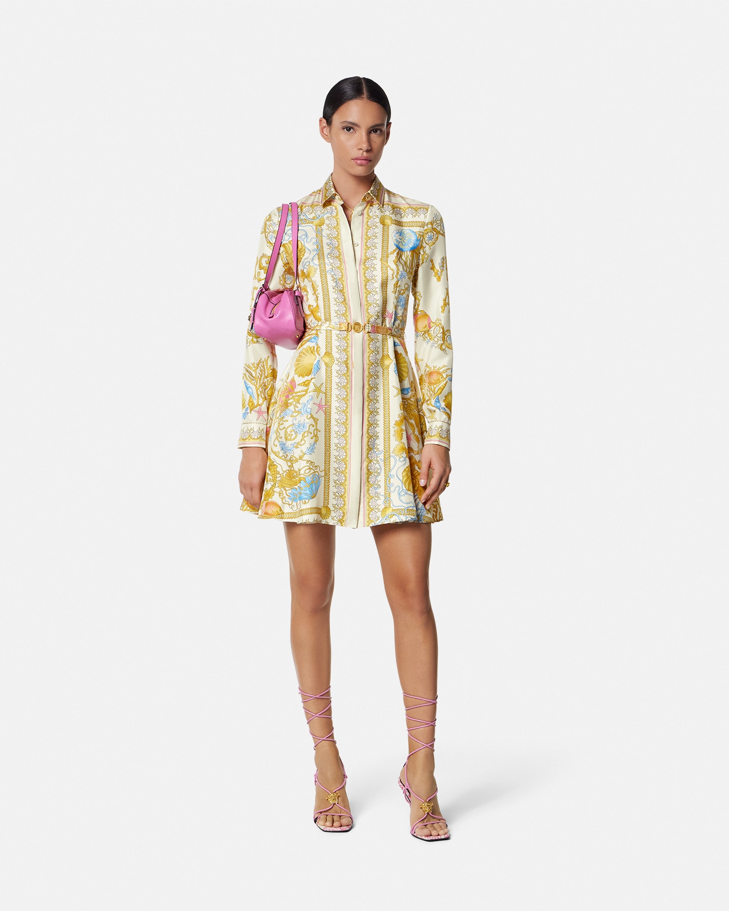 Versace Underwater Barocco Silk Midi Shirt Dress